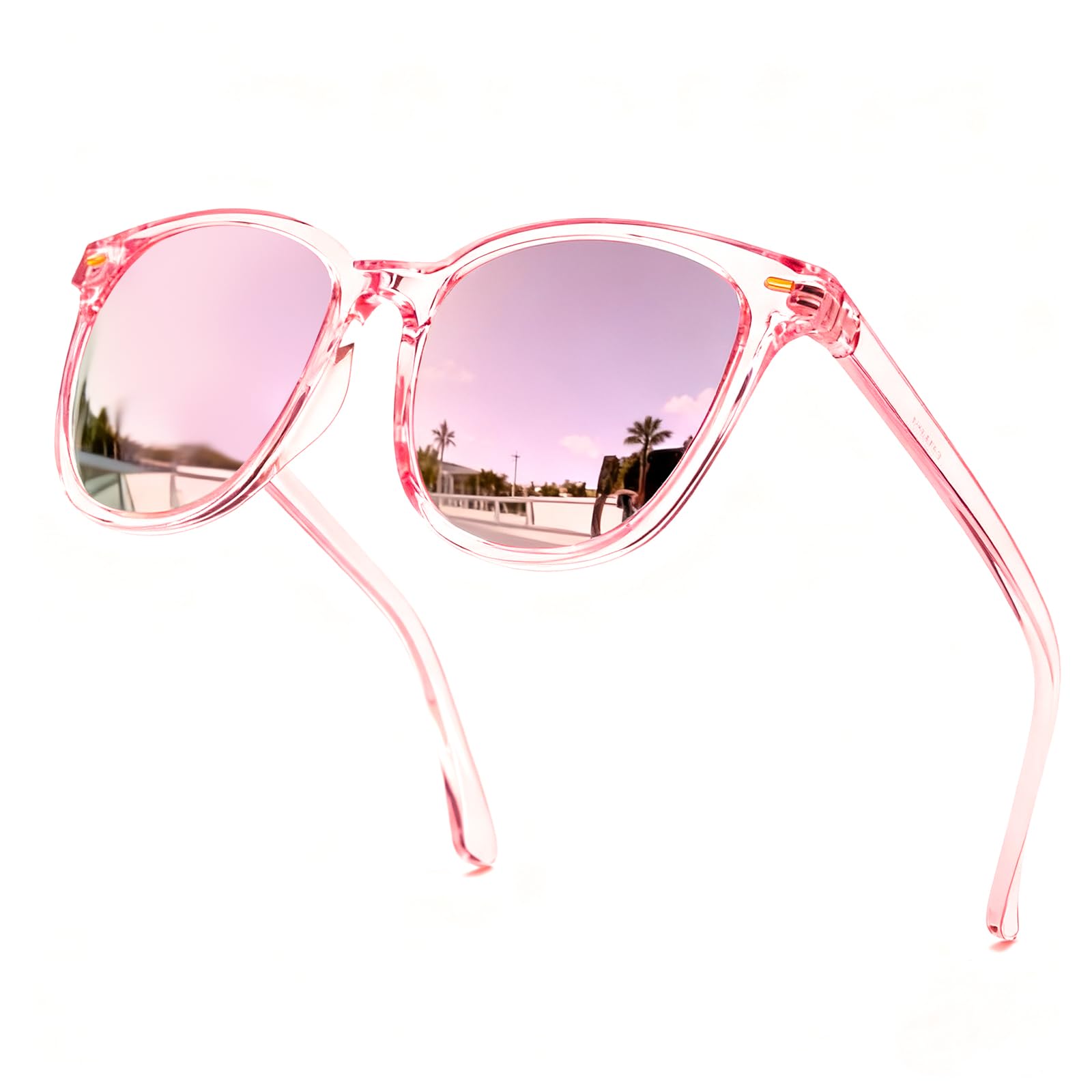 Polarised Sunglasses Women Square Lens, Oversized Mirrored Sunglasses with UVA UVB Protection