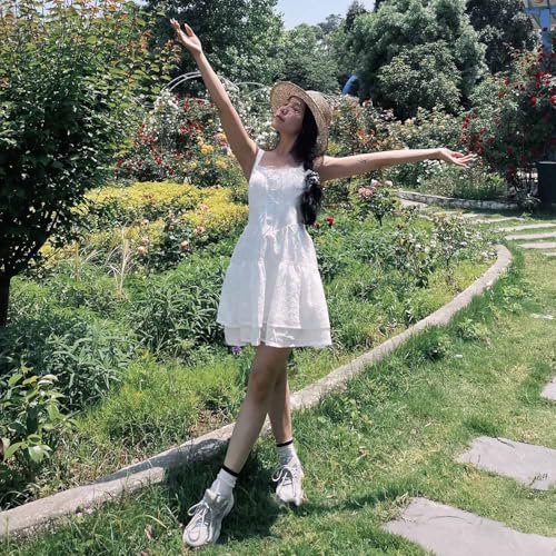 French First Love Pure Desire Wind White Strap Dress Fairy Waist Puff Short Skirt Dress4