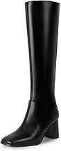IDIFU IN3 Knee High Boots for Women Square Toe GoGo Chunky High Heeled Tall Long Fall Boot with Side Zipper Dress Comfortable Fashion Pull On Small Thick Heel Boots