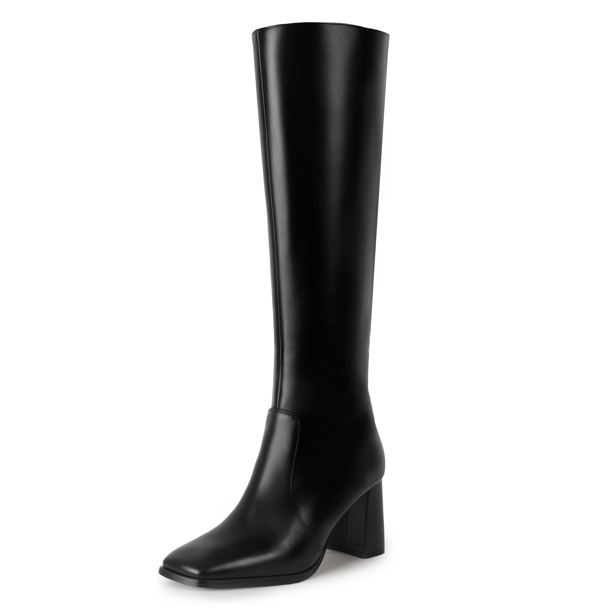 IDIFU IN3 Knee High Boots for Women Square Toe GoGo Chunky High Heeled Tall Long Fall Boot with