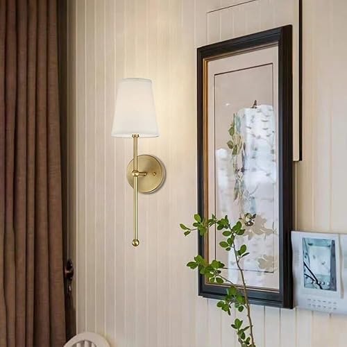 Miniatura 5 de Paraguas vintage luz de pared de tela blanca moderna lámpara de soporte de columna de latón E26E27 base aplique interior para sala de estar,