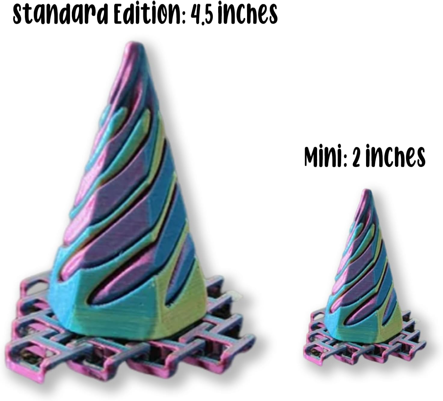 (Set of 2) Impossible Cone 3d Spiral Toys Calming Magic Vortex Unicorn Horns Stress Relief Toys for Insomniacs Emotional Eccentrics (Three Primary Colors)