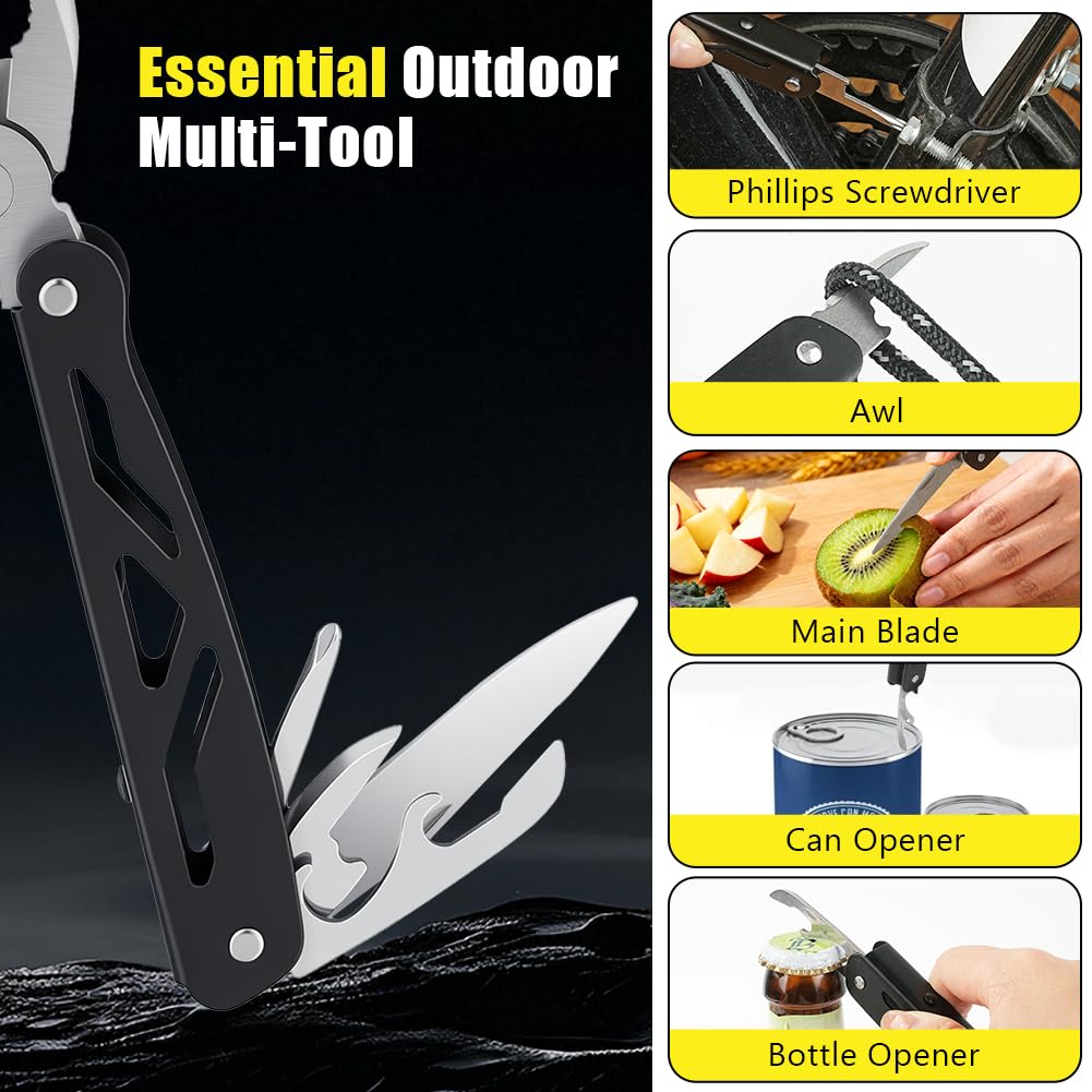 URAQT Coltello Multiuso, 12 in 1 Pinza Multifunzione in Acciaio Inox, Multiutensile, con taglia lama, cavatappi, lima per unghie, per DIY, campeggio, Idee Regalo Uomo Compleanno Regalo Anniversario