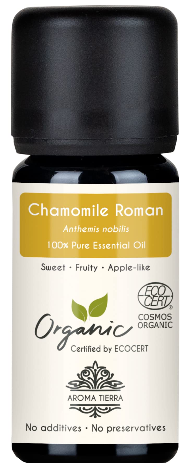 Organic Chamomile Roman Essential Oil 10ml - 100% Pure & Undiluted - Sweet-Floral & Calming - For Skin Care, Aromatherapy, Sleep, Relaxation & Diffuser