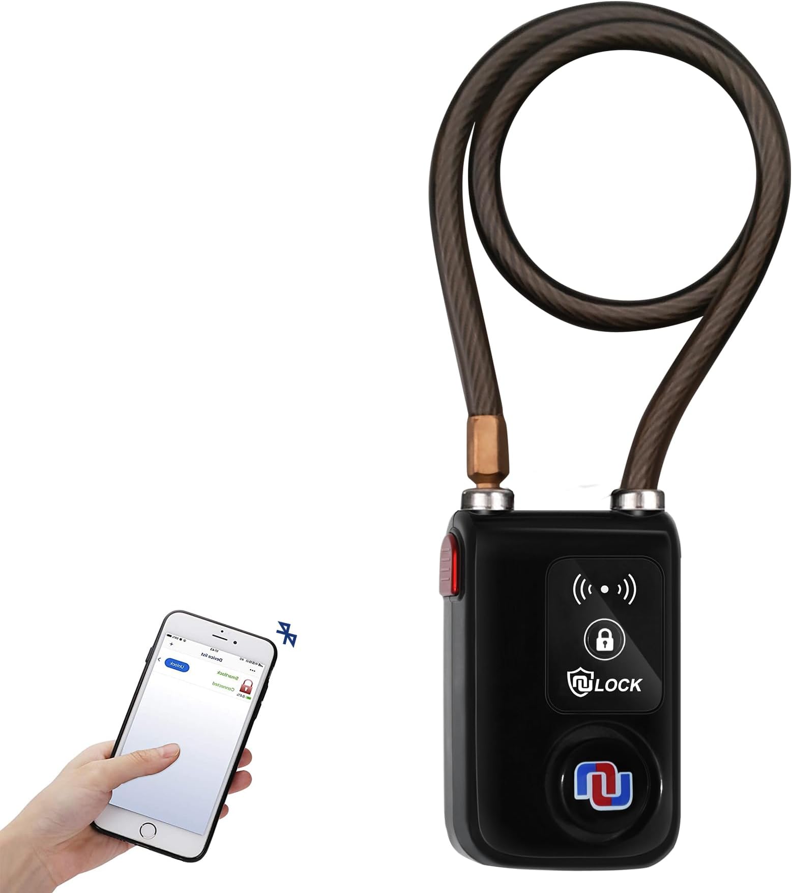 Nulock Keyless Bluetooth Bike/Motorcycle/Gate Lock IP44 Splash-Proof Cycling Lock with 110db Alarm, 0.38" Diameter 47-inch Braided Steel Cable (2023 Version)