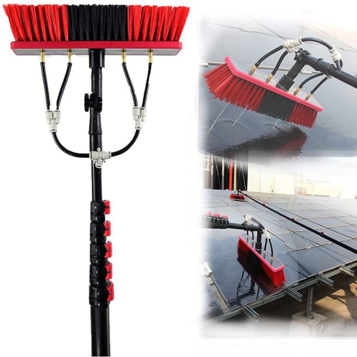 GTHTUHFD Solar Panel Cleaning Brush, Water Fed Water Fed Pole Kit With Hose Spray, Solar Panel Cleaning System Outdoor Washing Equipment Tool/30Ft/9M,18ft/5.4m