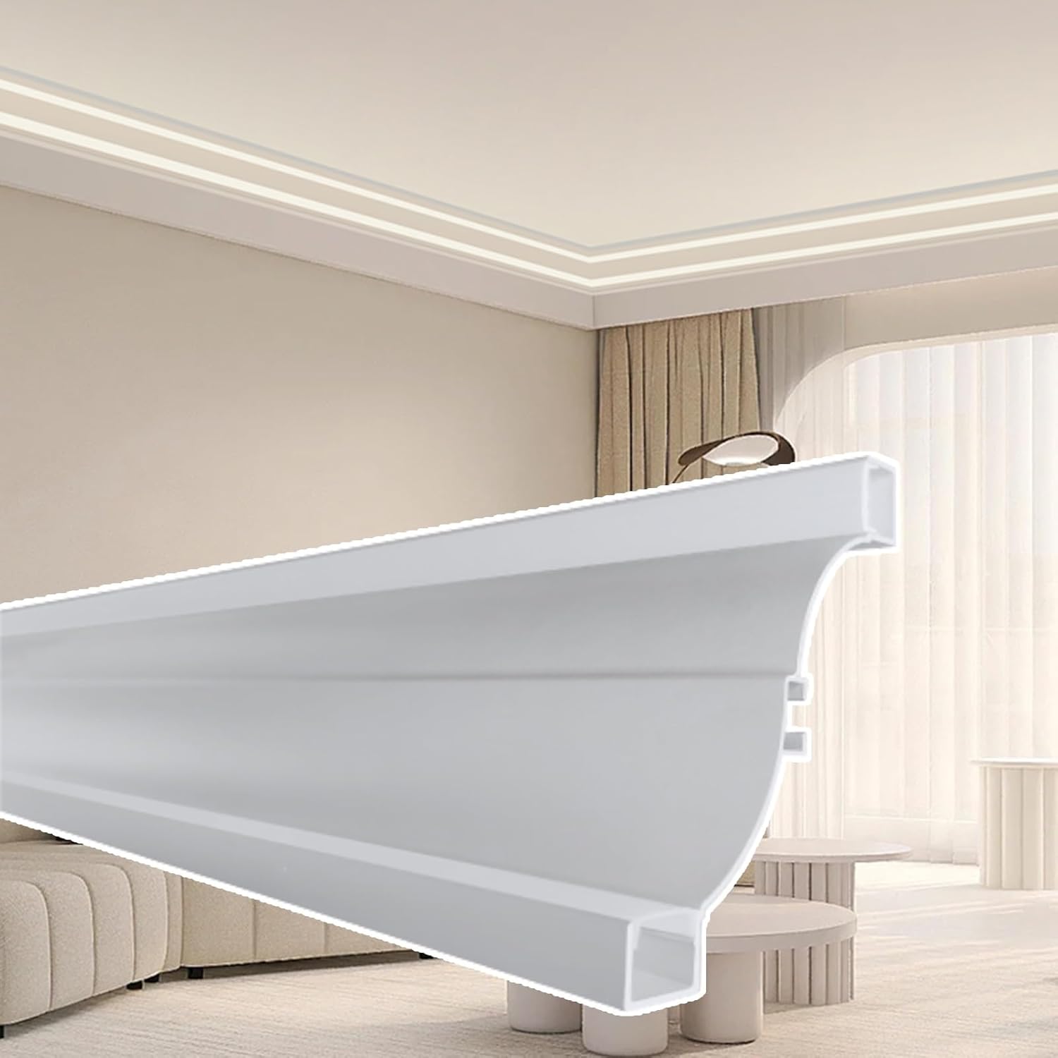 White LED Aluminum Channel for Skirting, Wall & Ceiling Trim - Customizable 12m (39.3ft) Double-Sided Indirect Lighting Molding with Accessories