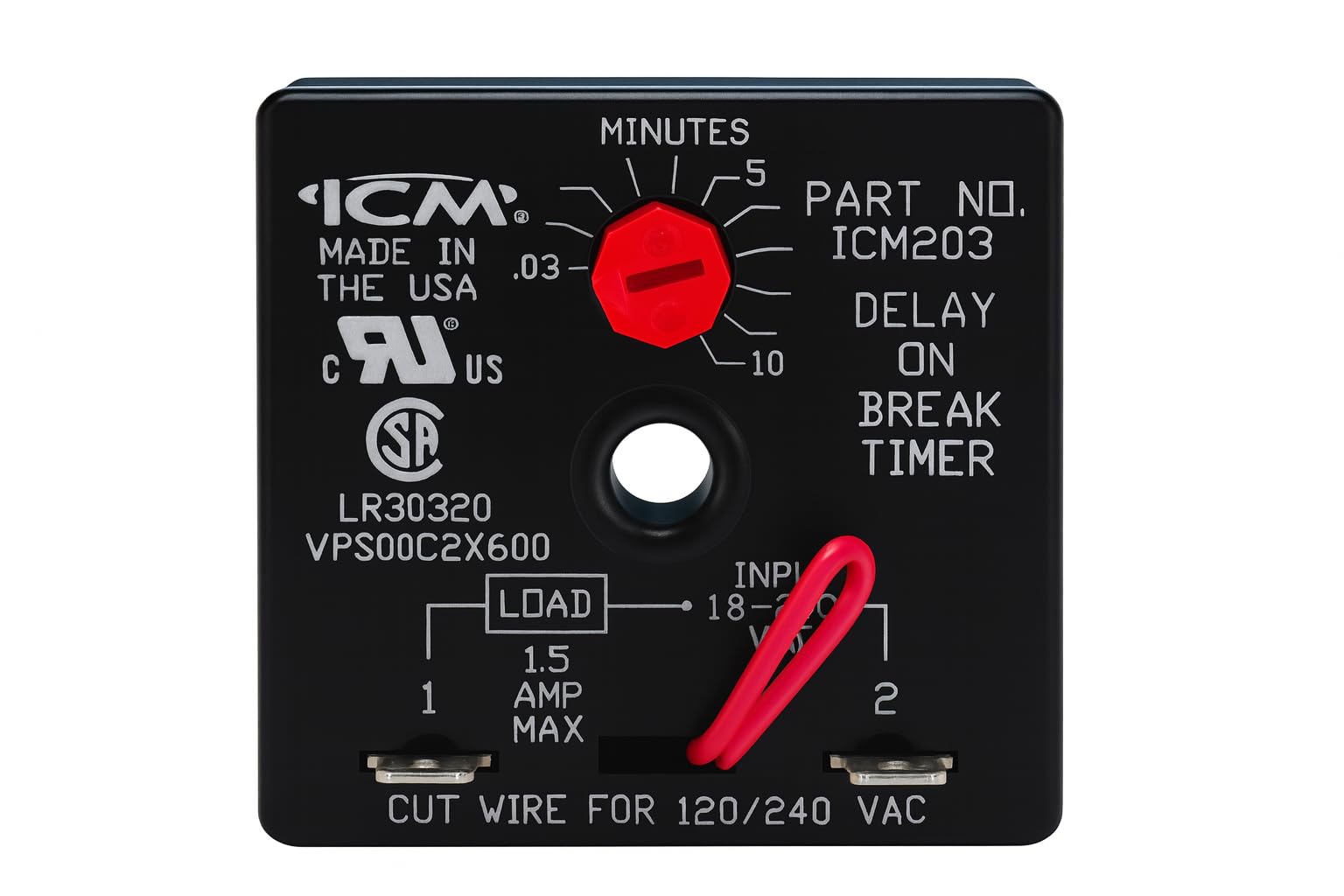 ICM Controls ICM203 Delay-on-Break Timer with 0.03 minutes-10 minutes, Adjustable Time Delay, Universal 18 VAC-240 VAC