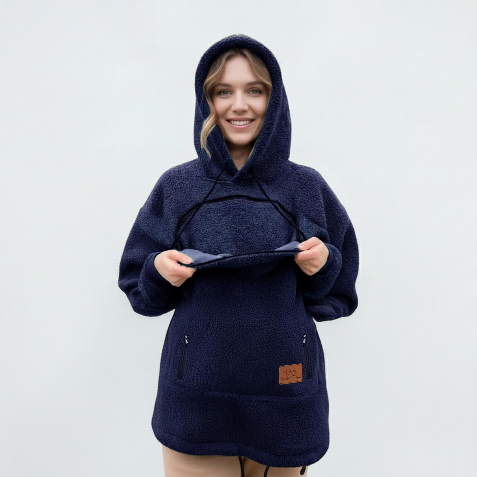 Generico Felpa con Cappuccio for Marsupio for Cani E Gatti con Cerniera, Tasca A Marsupio, Felpa con Cappuccio for Trasportino for Animali, Felpe Calde E Sciolte(Navy Blue,XX-Large)