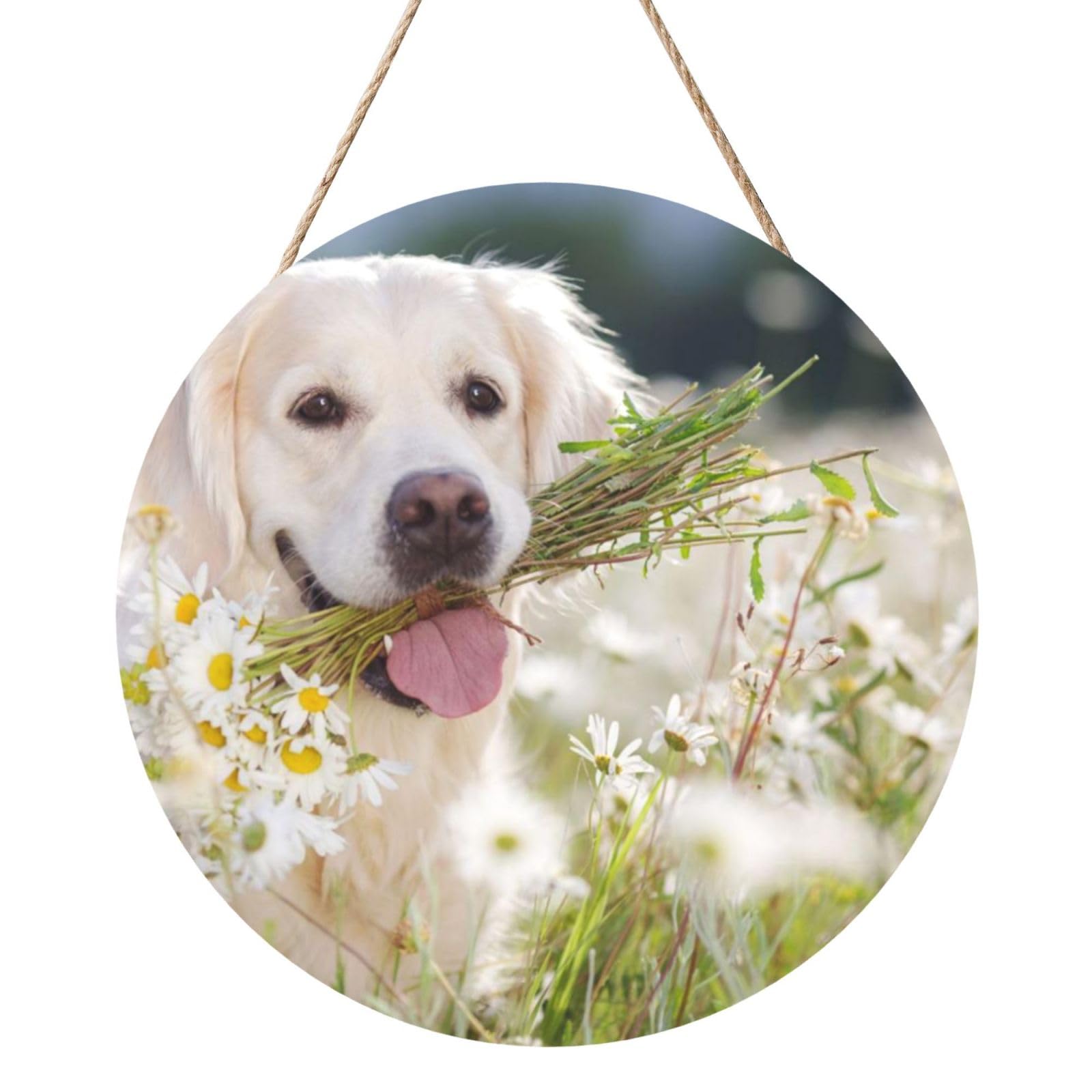 InOmak Golden Retriever, Round Wood Panel Painting 12 in, Wall Hanging Painting For Home