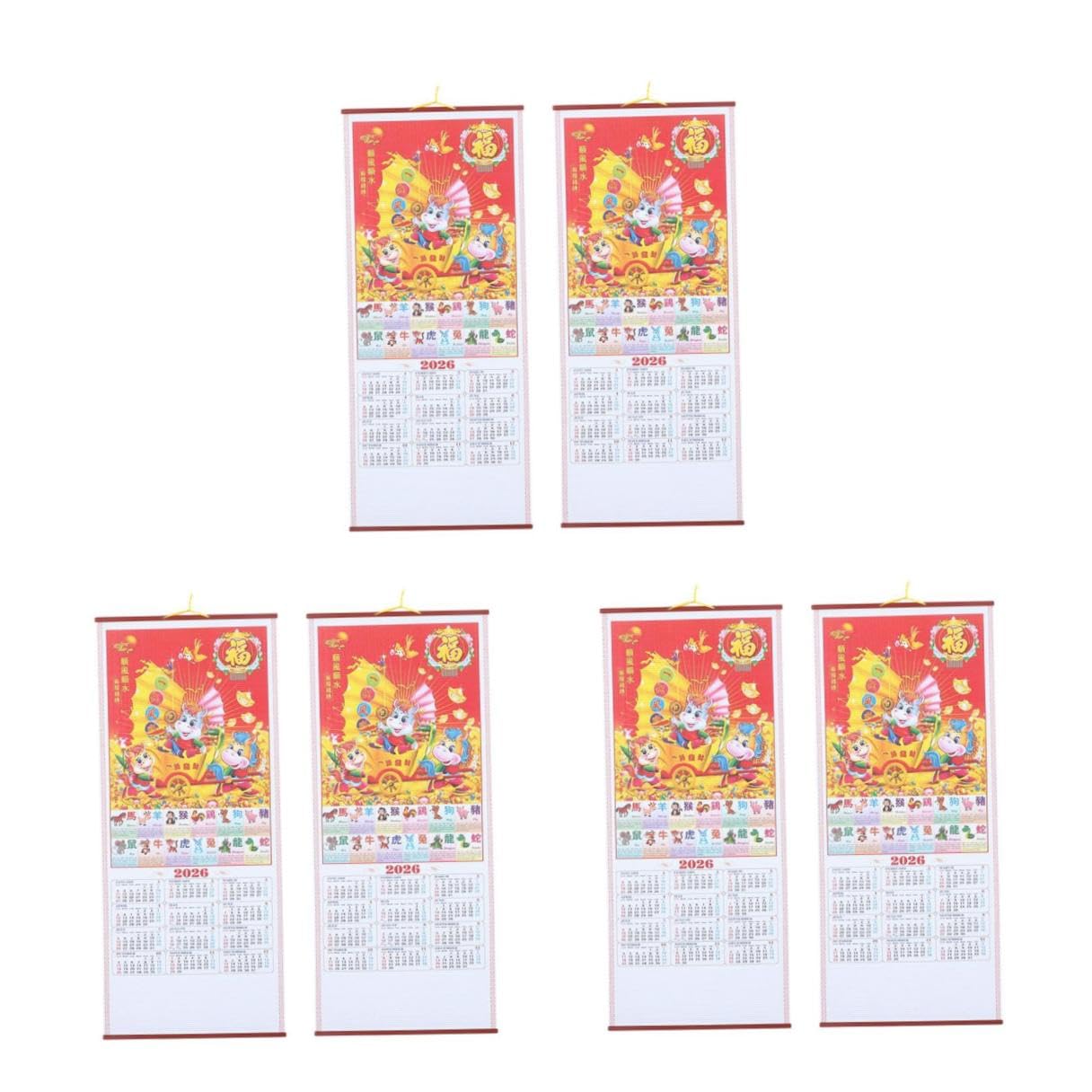 6 Pezzi Calendario da Parete in Finto Rattan 2026 Anno del Cavallo, Planner Lunare Sospeso Decorativo per Casa e Ufficio, Set 2 Pezzi Rotolo Tradizionale Cinese