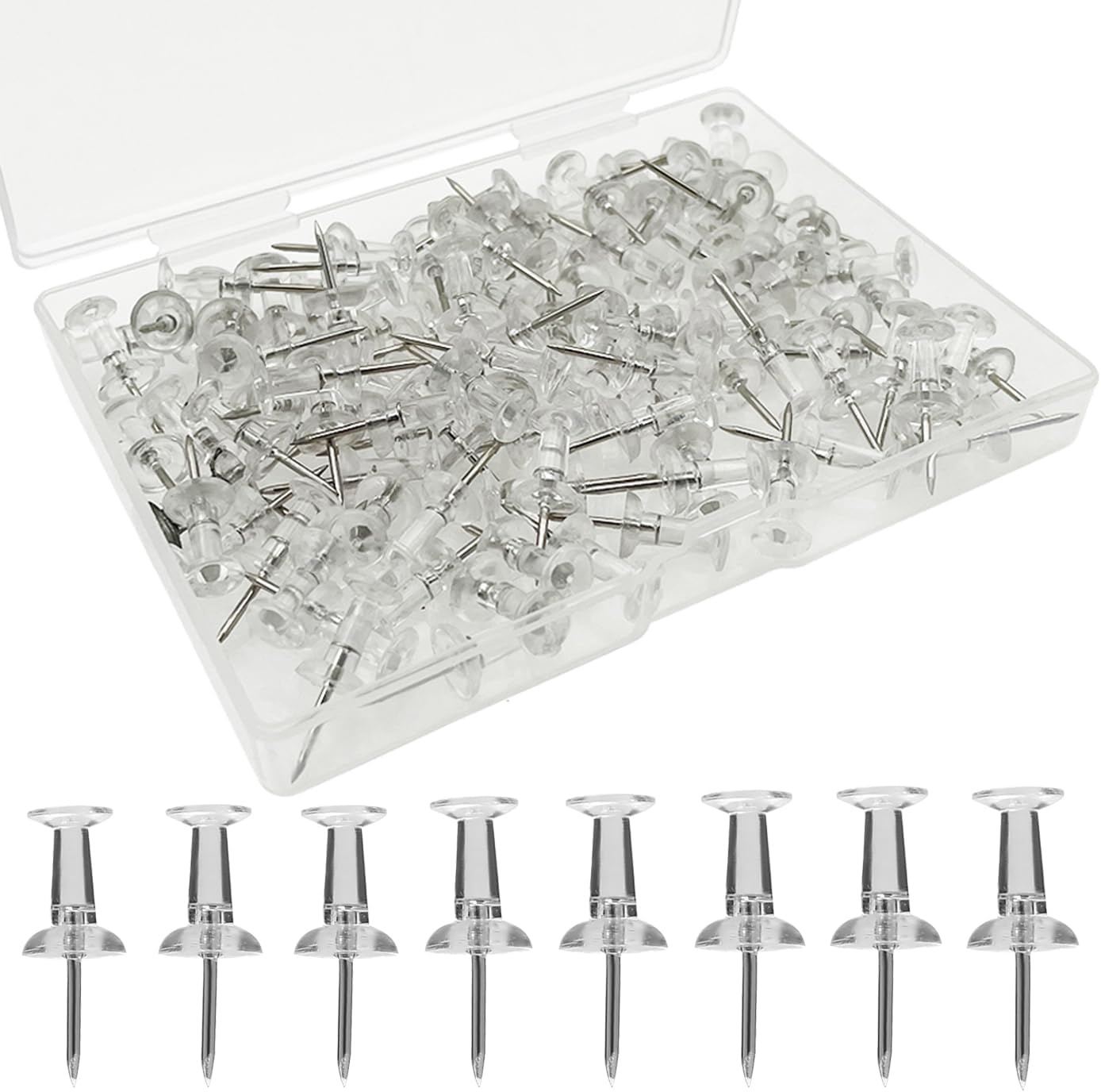 DUXMUZZ Clear Push Pins,180 Pcs Plastic Thumb Tacks Drawing Pins Map