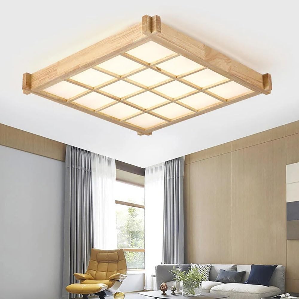 Japońska Lampa Sufitowa, Lampa Sufitowa Do Montażu Podtynkowego Z Możliwością Ściemniania 3000-6500K Z Pilotem,Oprawa Oświetleniowa Minimalistyczne Drewno,Nowoczesne Lampy Sufitowe Do Kuchni Sypialnia