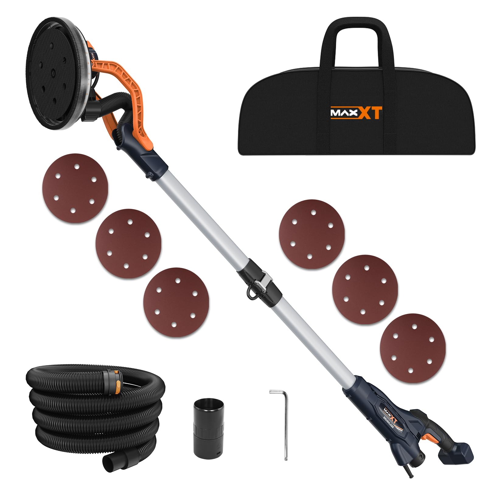MAXXT Levigatrice per cartongesso brushless – Doppio canale per aspirazione a soffitto, canale singolo/doppio per pareti in cartongesso, luce LED, 600–1200 giri/min, 550 W, piattello 215 mm