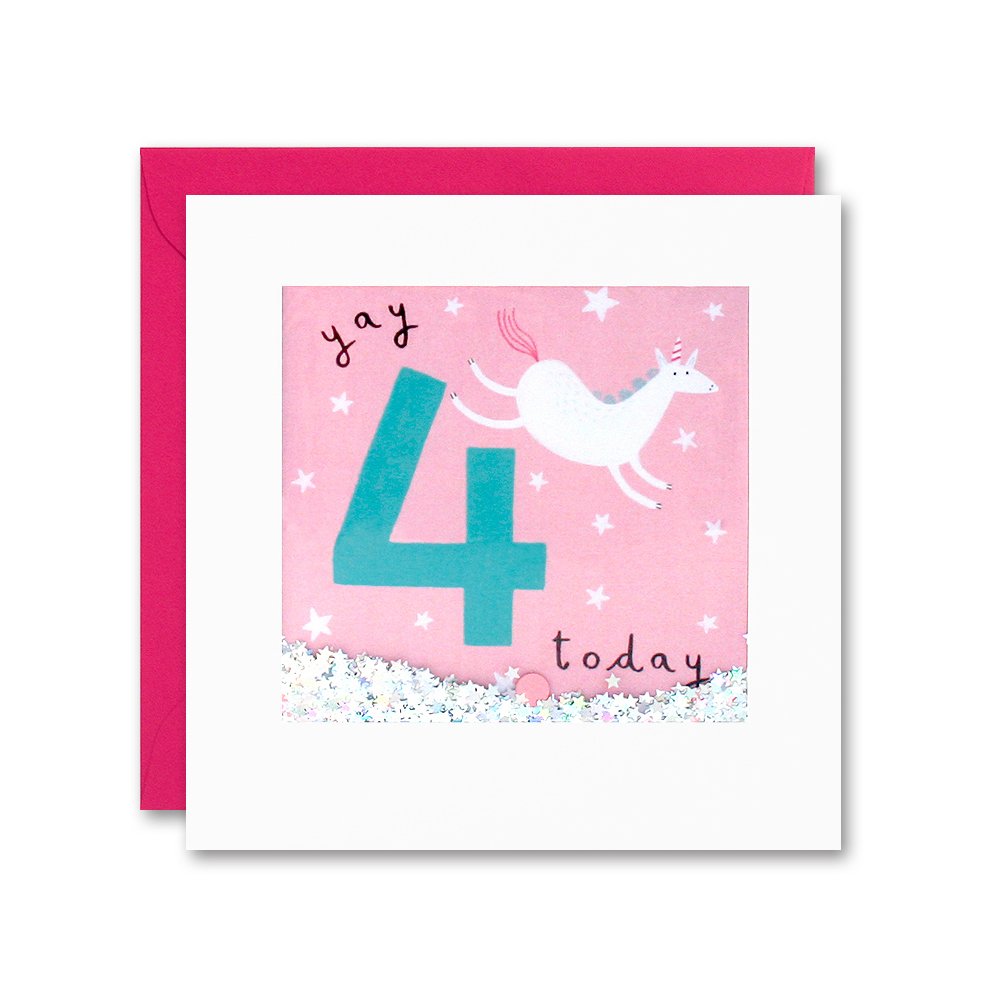 James Ellis - Age 4 Unicorn Shakies Birthday Card - PT2789