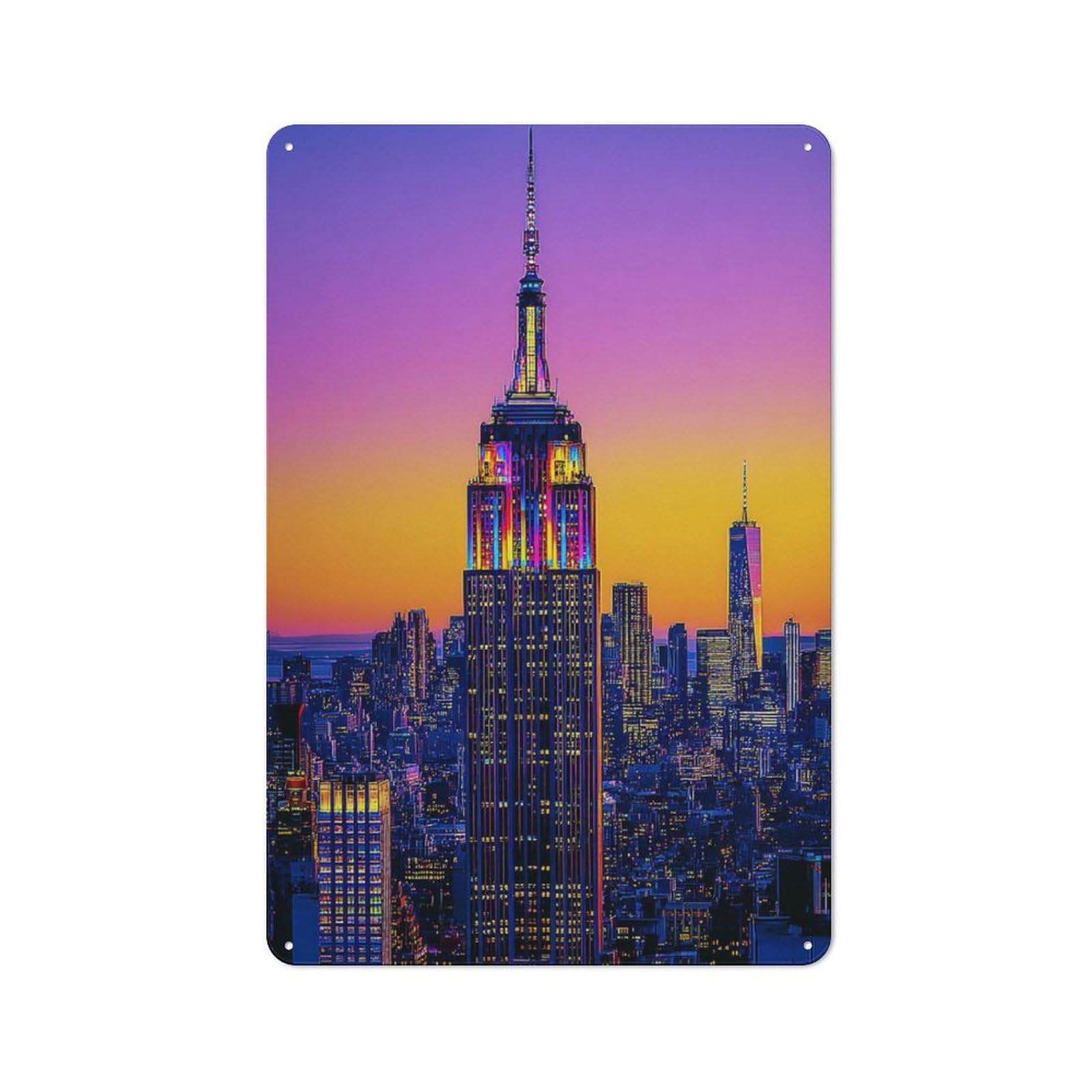 Junmoney Empire State Building At Sunset Rustic Tin Sign 30X20cm, Vintage Porch Wall Decor For Conservatory, Home Bar Or Utility Room
