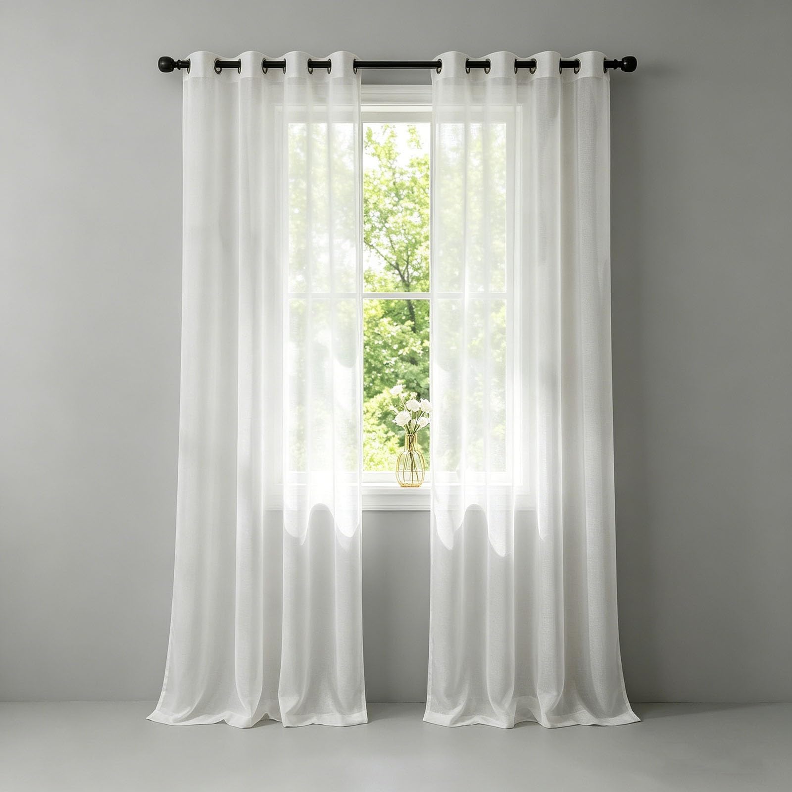 HOKXUAN Semi Transparent Eyelet Sheer Curtain 220 x 155 cm Grommet Light Filtering Airy Breathable Eyelet Top Voile Curtain for Bedroom, White