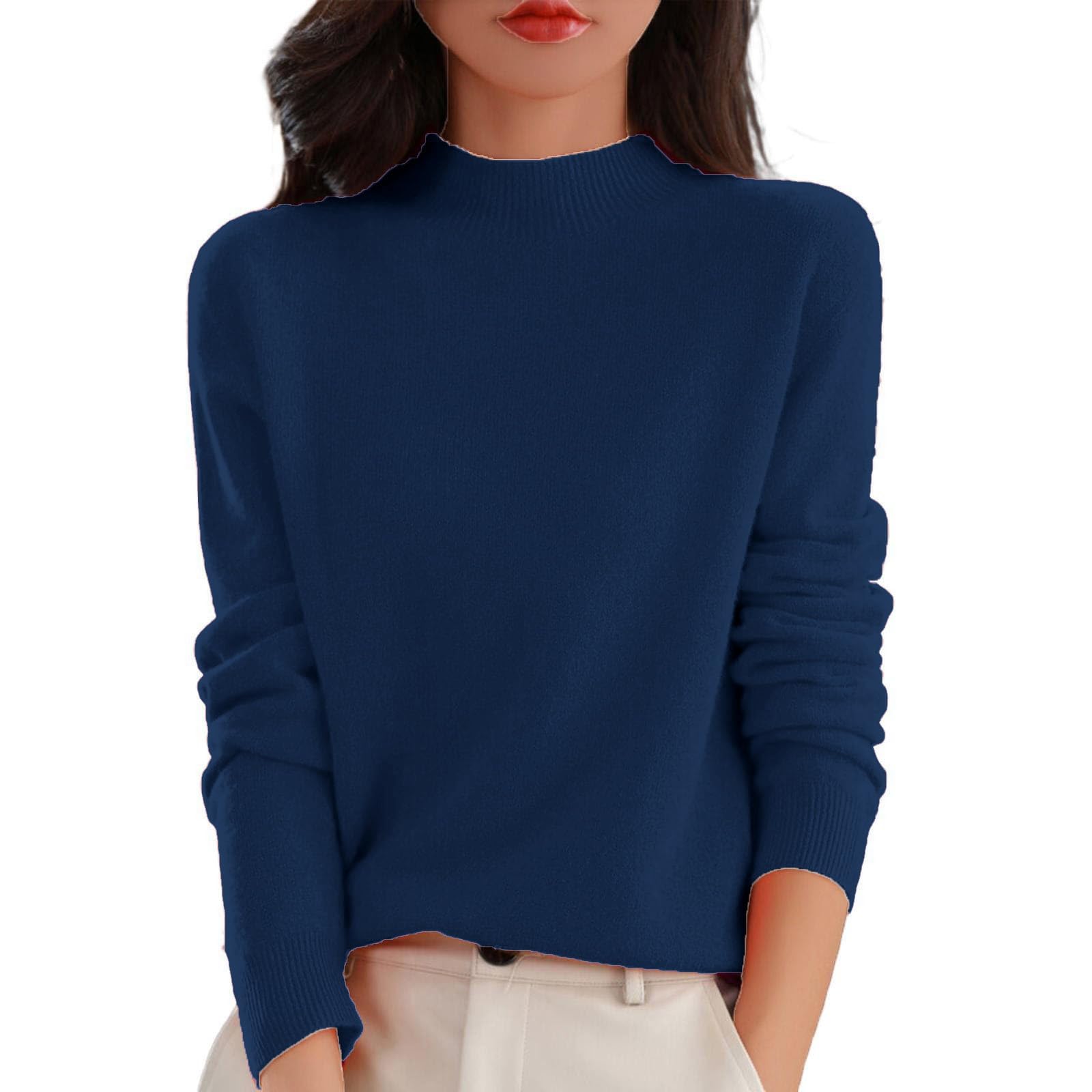 Cashmere Sweaters for Women Long Sleeve Mock Neck Knitted Tops Warm Soft Wool Blend Lightweight Pullover Sweater