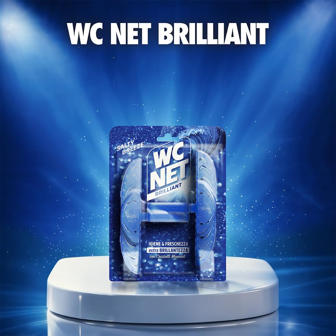 Wc Net - Tavoletta Brilliant Salty Breeze, Detergente Igienizzante Solido per Wc, Igiene e freschezza continua, Texture Glitterata e Profumo di Lunga Durata, 2 Pezzi