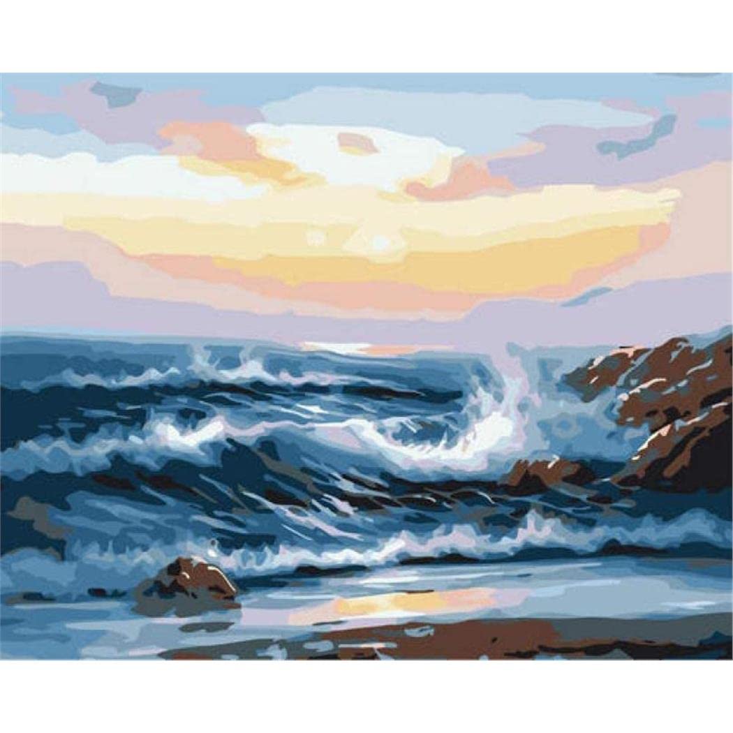 Paint By Numbers Rolling Waves Acrylic Painting Kit For Adults Kids Beginners On Canvas Drawing Paintwork 40X50cm