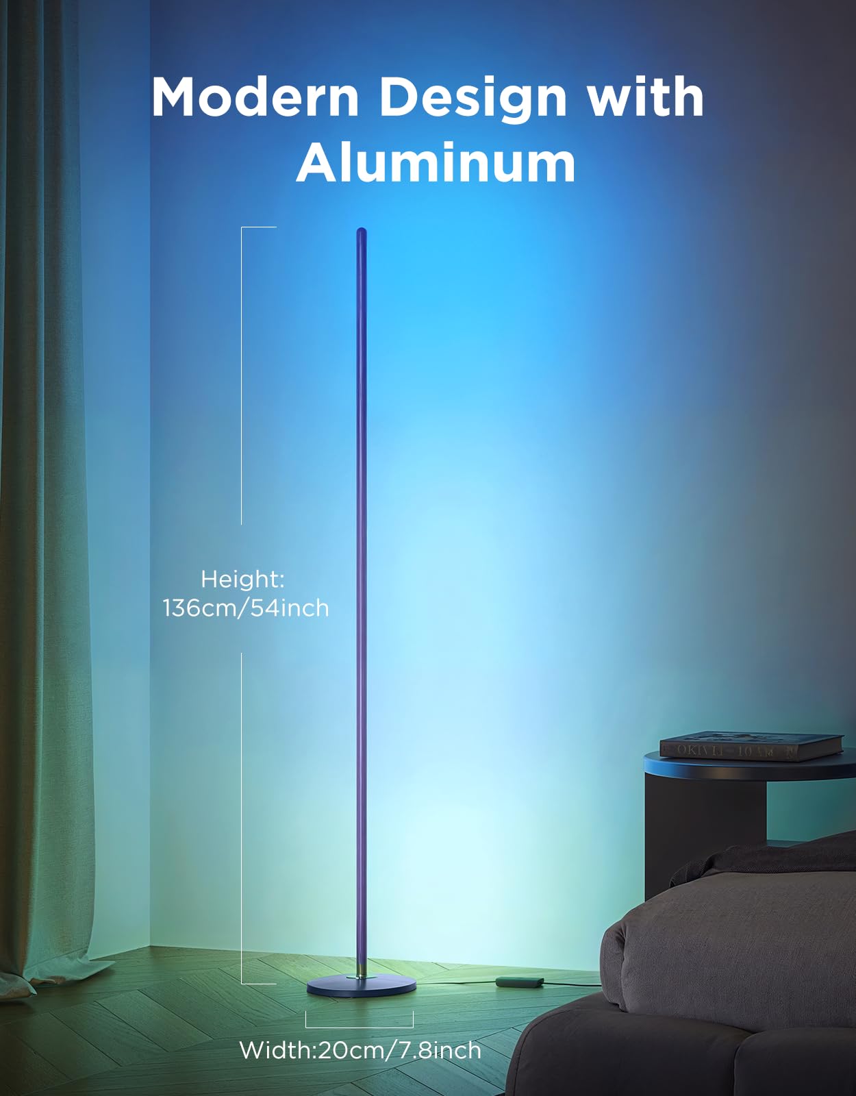 Govee RGBIC Floor Lamp Basic, 1000lm LED Corner Lamp Compatible with SmartThings, Alexa, and Matter, Modern Floor Lamp with Music Sync and 16 Million DIY Colors, Standing Lamp for Bedroom Living Room: Blue