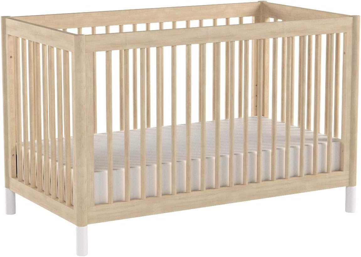 Babyletto Gelato 4-in-1 Convertible Baby Crib with Wooden Toddler Bed, Daybed & Full-Size Bed Conversion - GREENGUARD Gold Certified - 4 Adjustable Mattress Heights - Washed Natural & White