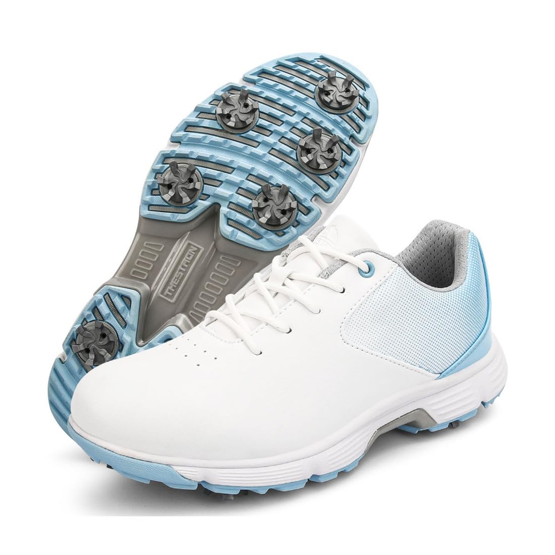 DAMANDO Ladies Spiked Golf Shoes Waterproof Golf Footwears Comfortable Golf Leather Sneakers Outdoor Training Shoes,Blue,7