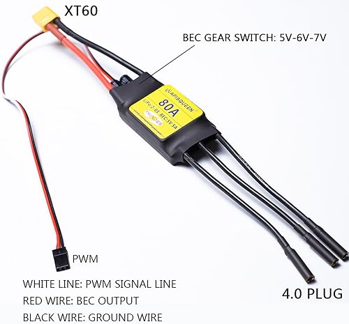 Miniatura 2 de ApisQueen 80A ESC 2-6S LiPo Controlador de velocidad electrónico sin escobillas con BEC XT60 y enchufe de 0.157 in para modelo RC avión Drone