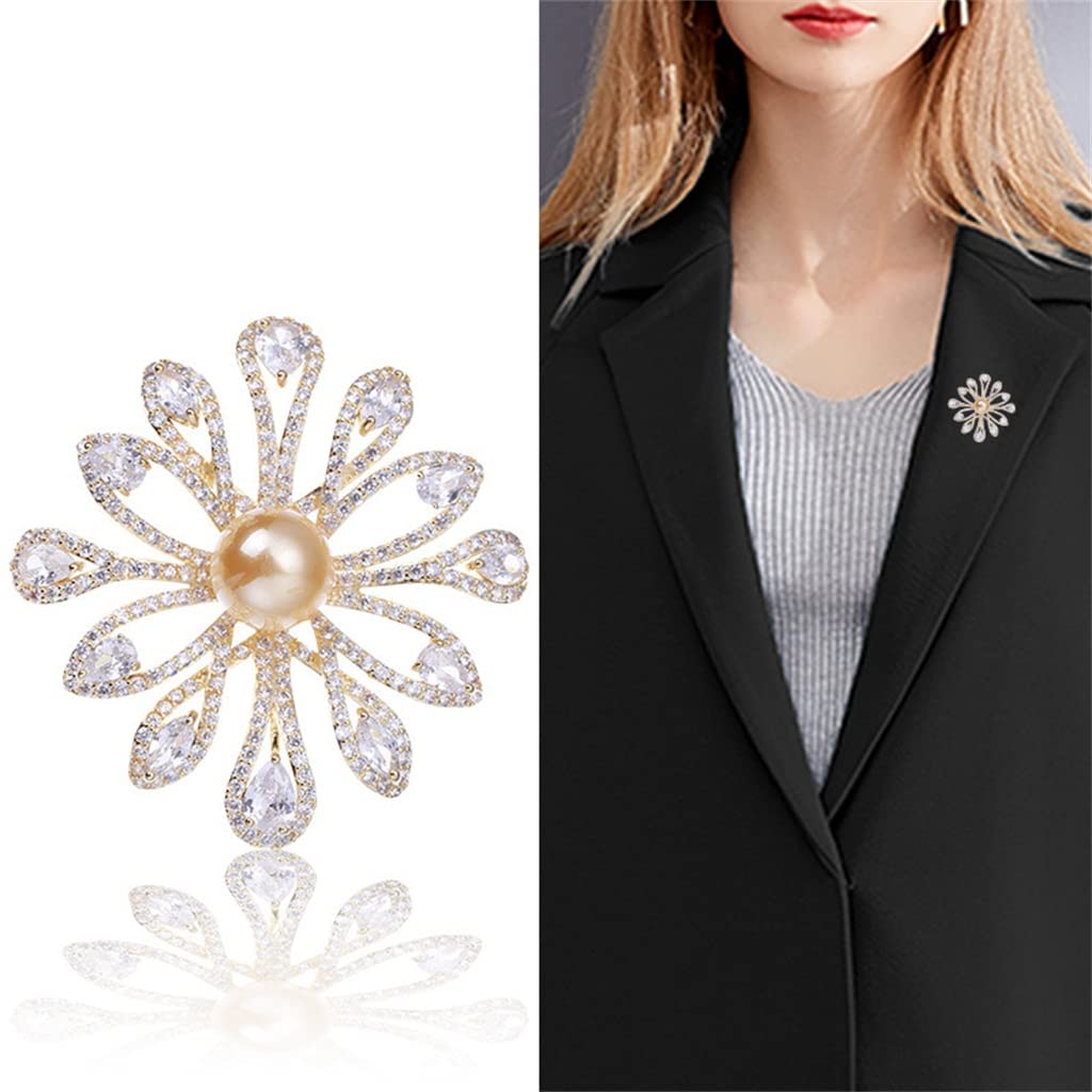 Brosche Blume und Perle vergoldete Metallbrosche für Frauen (Color : A, Size