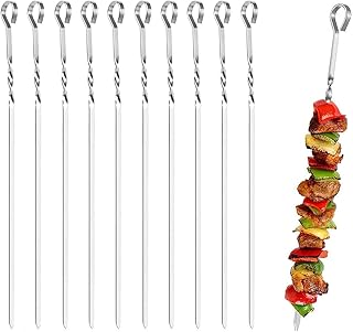 Goysen 10 Pack Kebab Skewers Stainless Steel BBQ Grilling Skewers Flat Grilling Sticks Ideal for Shish Kebab Chicken Shrimp and Vegetables (15 inch)