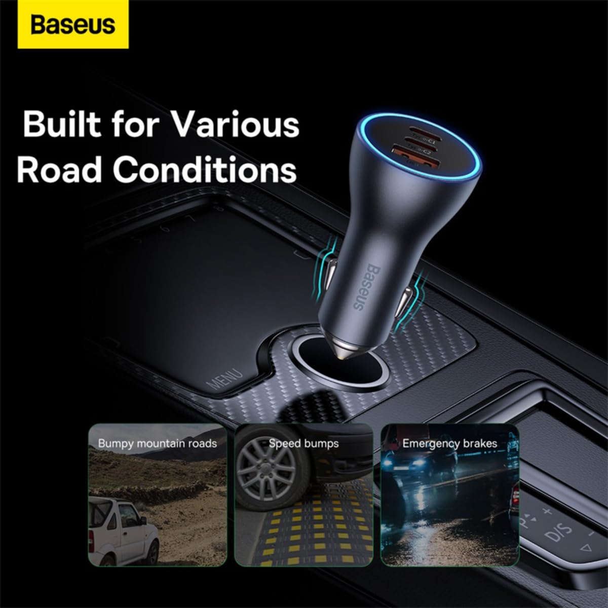 Baseus Car Charger Golden Contactor Pro C+C+U 65W Dark Gray (CGJP010013)