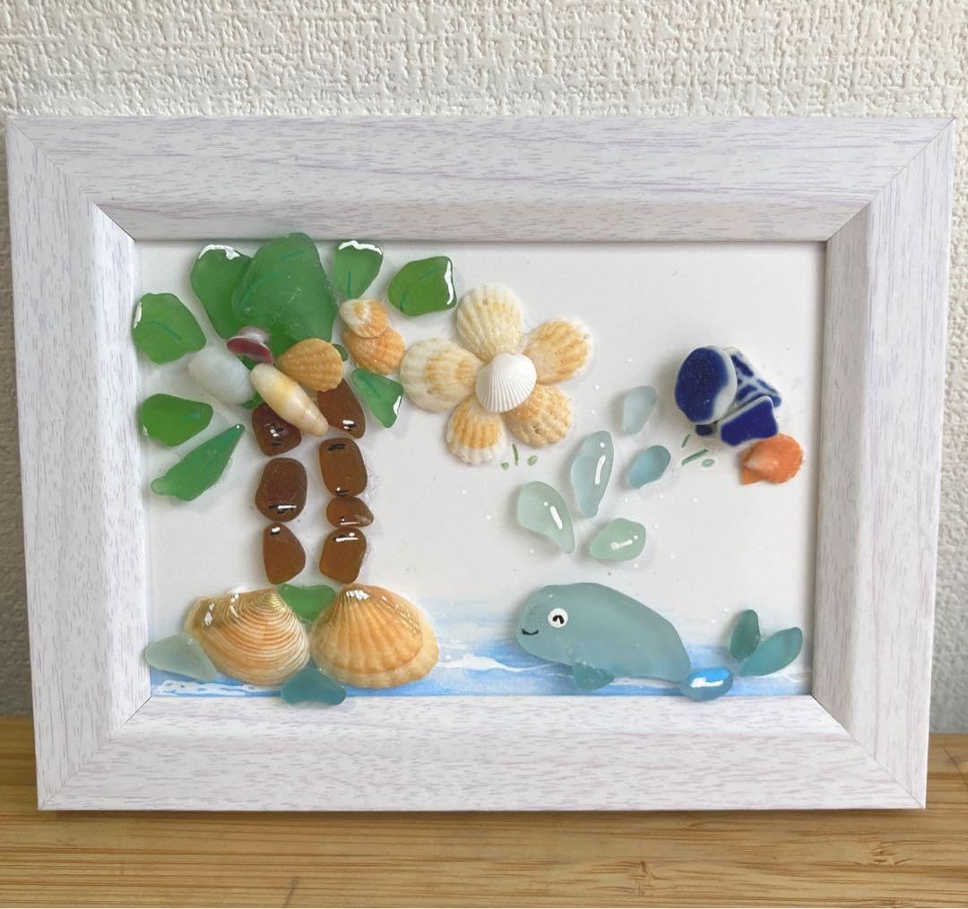 シーグラスアート＊くじらとお花✩.*˚ シーグラスアート＊くじらとお花✩.*˚ クジラ グラス