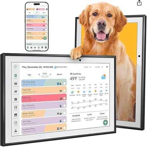 Digital Calendar 10.1 Inch Smart Electronic Family Planner with Chore Chart Display, IPS HD Touch Screen with WiFi App Control, Share Photos, Videos and Sound Reminder, Gifts for Women Men, Gifts for Mom Dad, Desk Calendar Refills