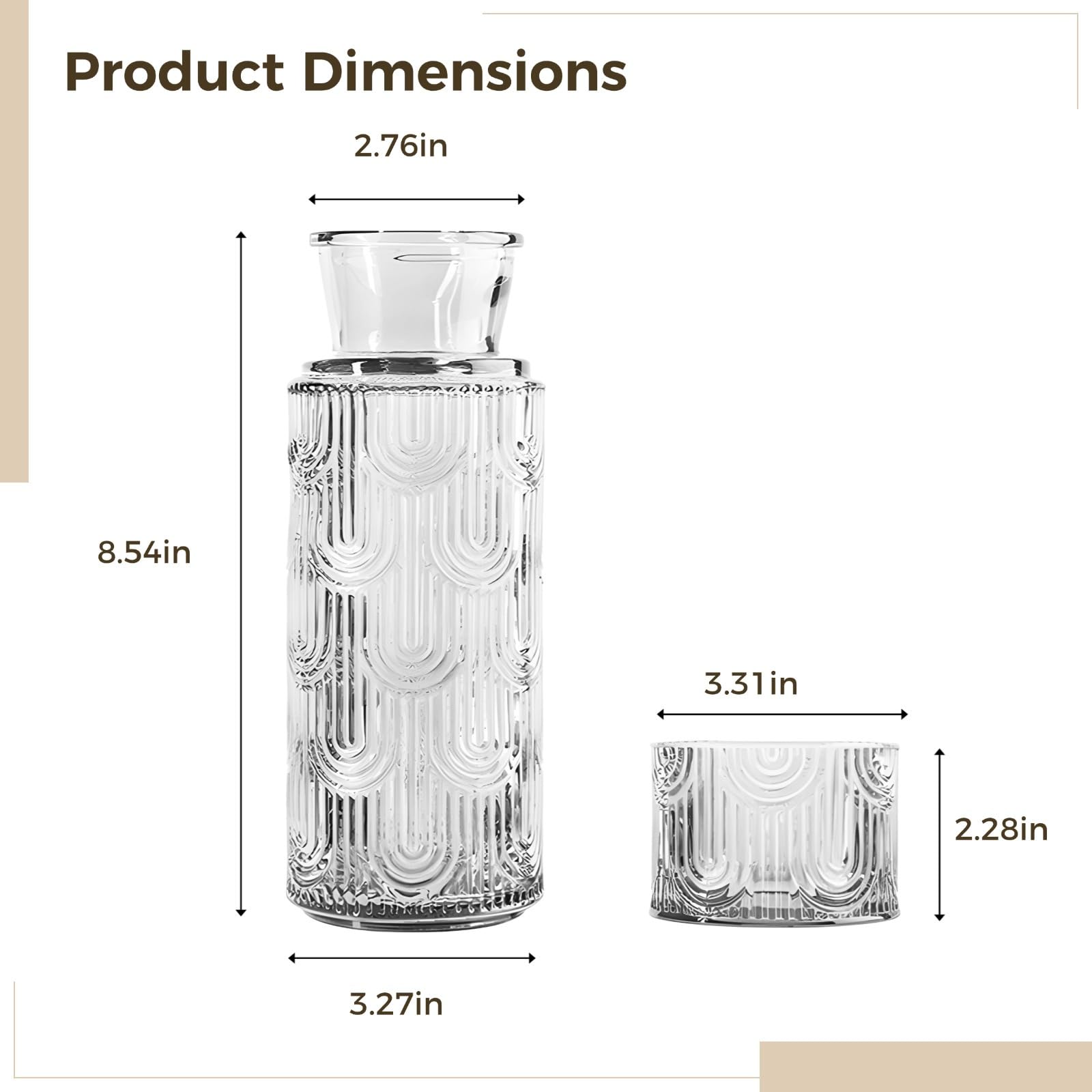 Diseño moderno, perfecto para baño, mesita de noche, cocina, más, jarra de agua de 640 ml y vidrio de 180 ml, jarra de cristal vintage europea con juego de tazas