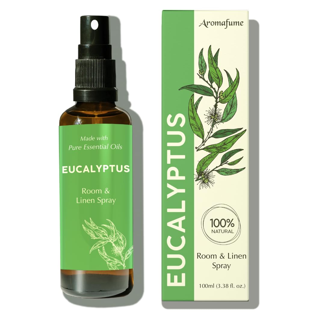 Aromafume Eucalyptus Room, Linen & Pillow Spray | 100Ml/3.38 Fl Oz | With Pure Eucalyptus Essential Oil | Aromatherapy Spray For Relaxation, Sleep & Stress Relief | Mist For Bedding, Fabrics