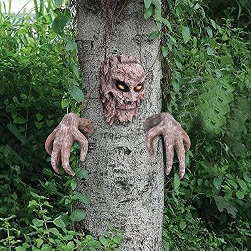 3D Halloween Tree Face Decor, Tree Demon Outdoor Sculpture Bark Face Decoration Yard Art, Halloween Decorations for Outdoor Easter Garden Creative Props