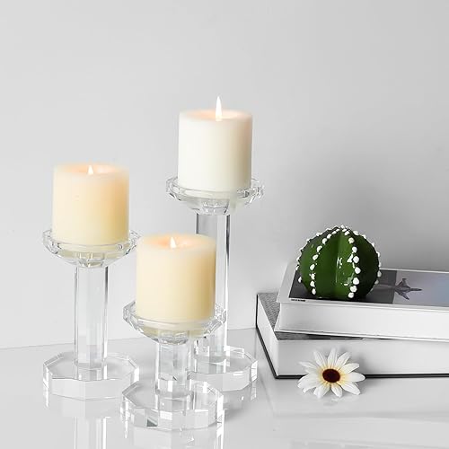 Miniatura 3 de kitCom Juego de 3 portavelas de cristal, candelabros de cristal para velas cónicas, largas, decoración del hogar, boda, inauguración de la casa y