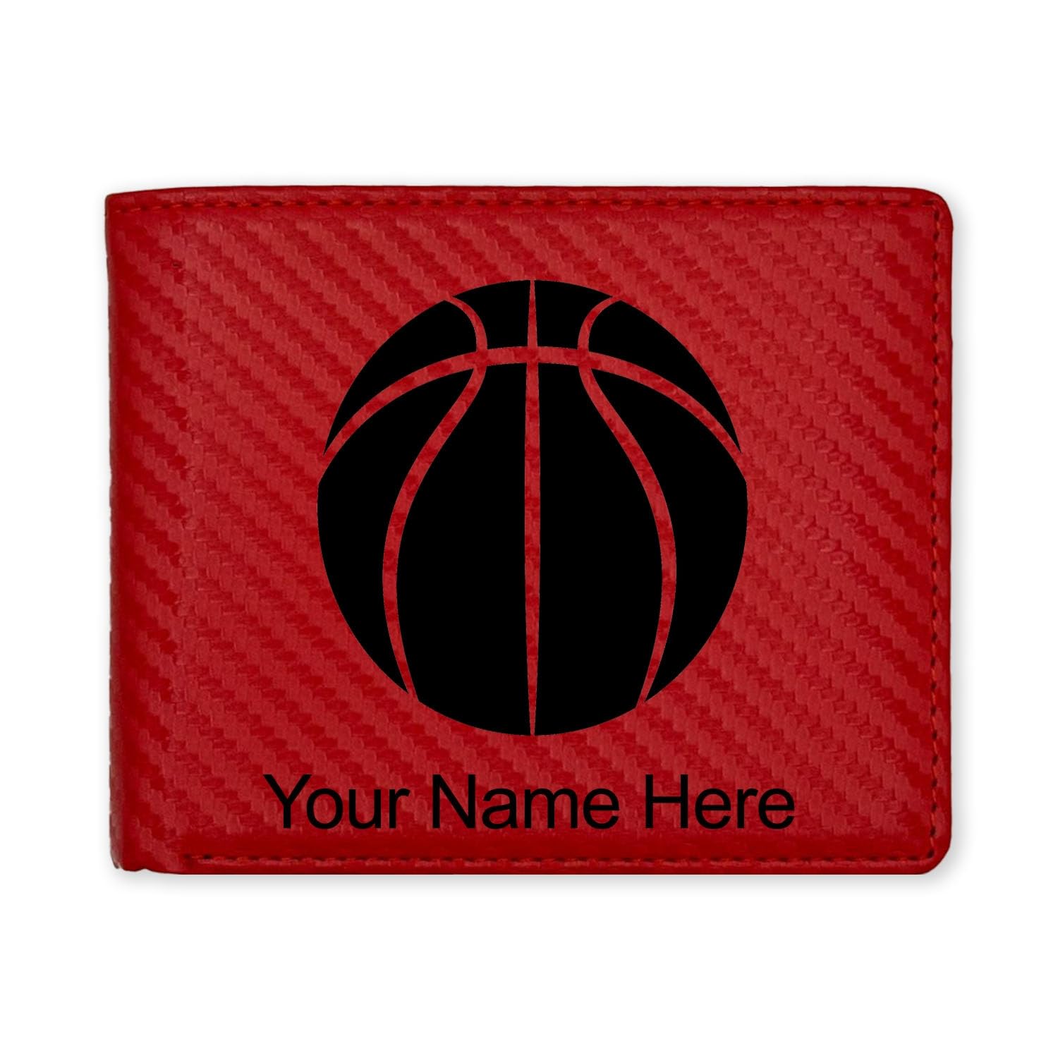 LaserGram Faux Leather Bi-Fold Wallet, Basketball Ball, Personalized Engraving Included (Carbon Fiber Red)