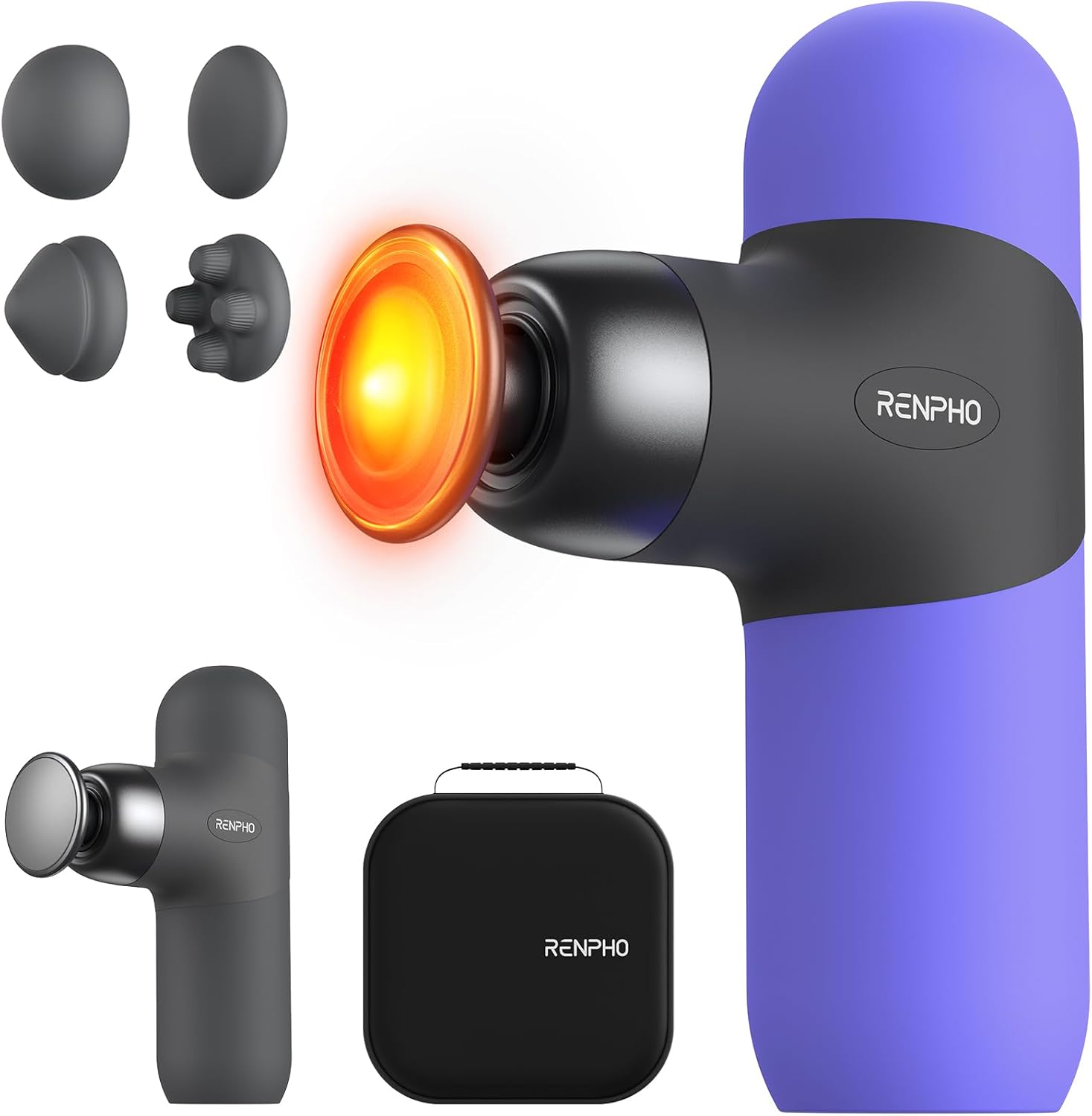 RENPHO Mini Thermal Massage Gun with Heat, Portable Deep Tissue Percussion Massager, Color Silicone Sleeves Travel Size with Carry Case, Purple RENPHO Mini Thermal Massage Gun with Heat, Portable Deep Tissue Percussion Massager, Color Silicone Sleeves Travel Size with Carry Case, Purple