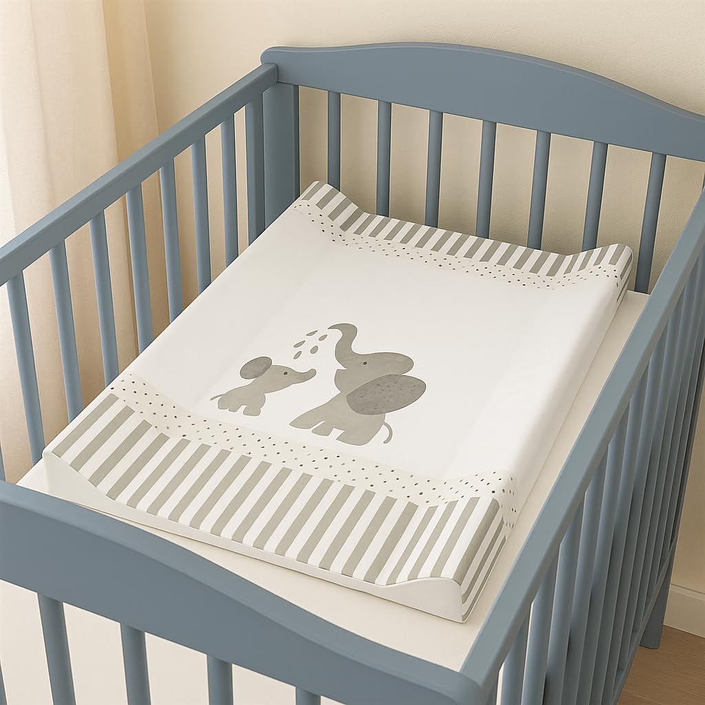 Rotho Babydesign Materassino Fasciatoio, Da 0 mesi, Modern Elephants, Bella Bambina, Bianco/Grigio, 50 x 70 cm, 20099 0001 CG