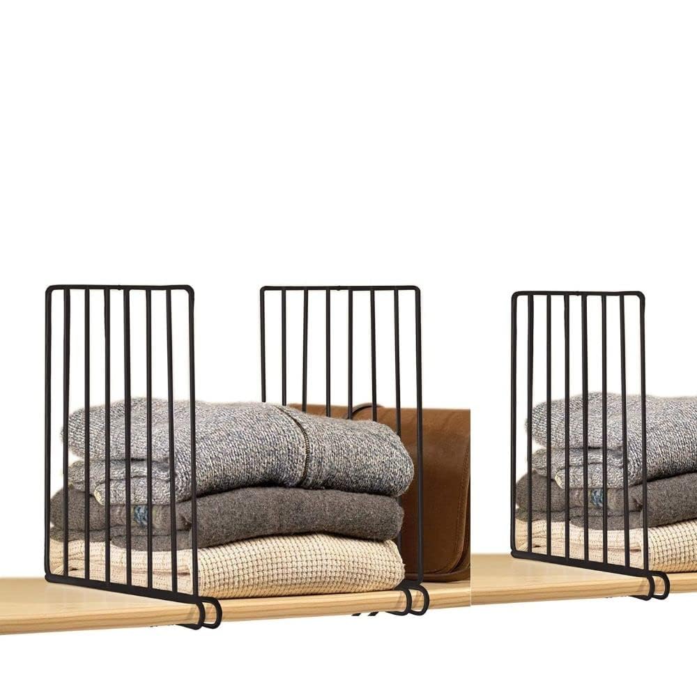 JD FRESH 3 Pieces Metal Shelf Separator for Books/Clothes Organizer for Wardrobe-Cupboard/Partition for Shelves/Closet Organizer/Divider for Home/Office/Pantry(Black)