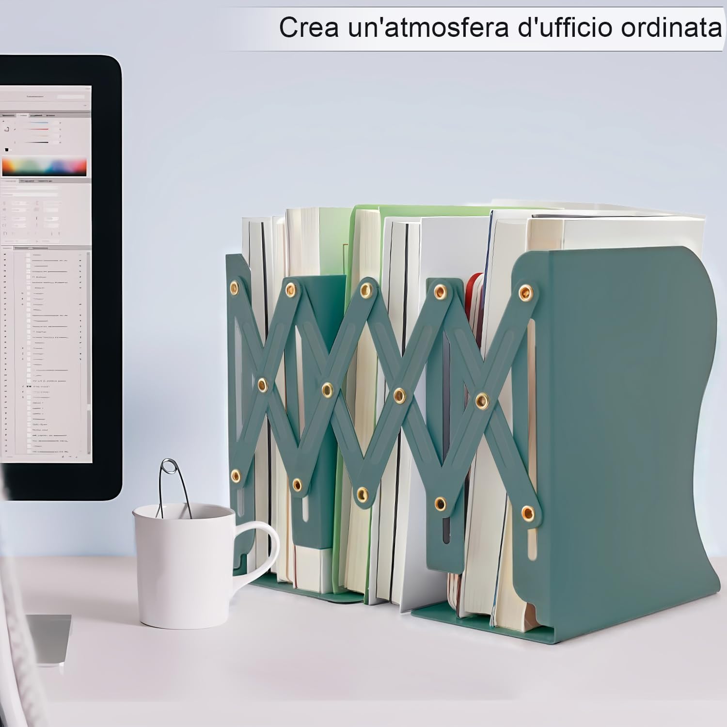 DARUITE Regolabili in Metallo Antiscivolo Fermalibri Biblioteca Verde 50 cm