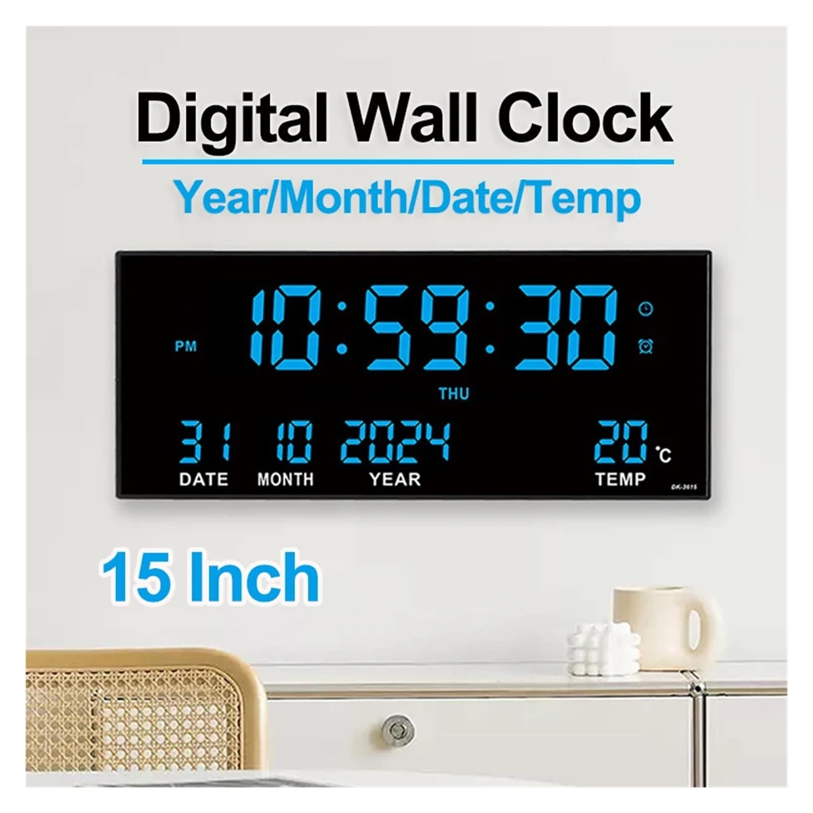 Orologio da parete digitale grande, temperatura, data, calendario, display, 8 set di allarme, orologio elettronico a LED da 14 pollici Display luminoso(Red)