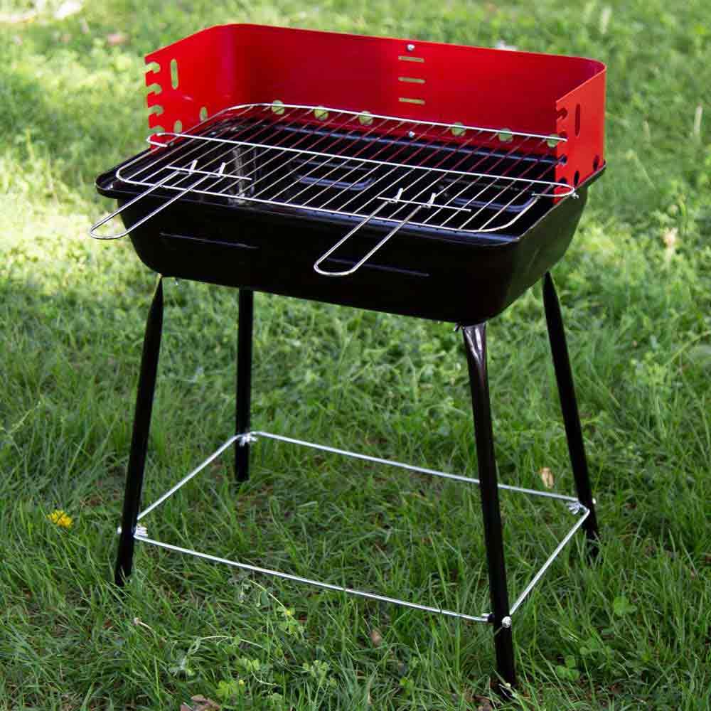AKTIVE Barbecue Portable au Charbon de Bois, avec Pare-Vent, en Acier, Grille Réglable Sur 4 Hauteurs, Petit Format, 42X42X54 cm, Barbecues au Charbon de Bois, Bbq, Cuisine Extérieure