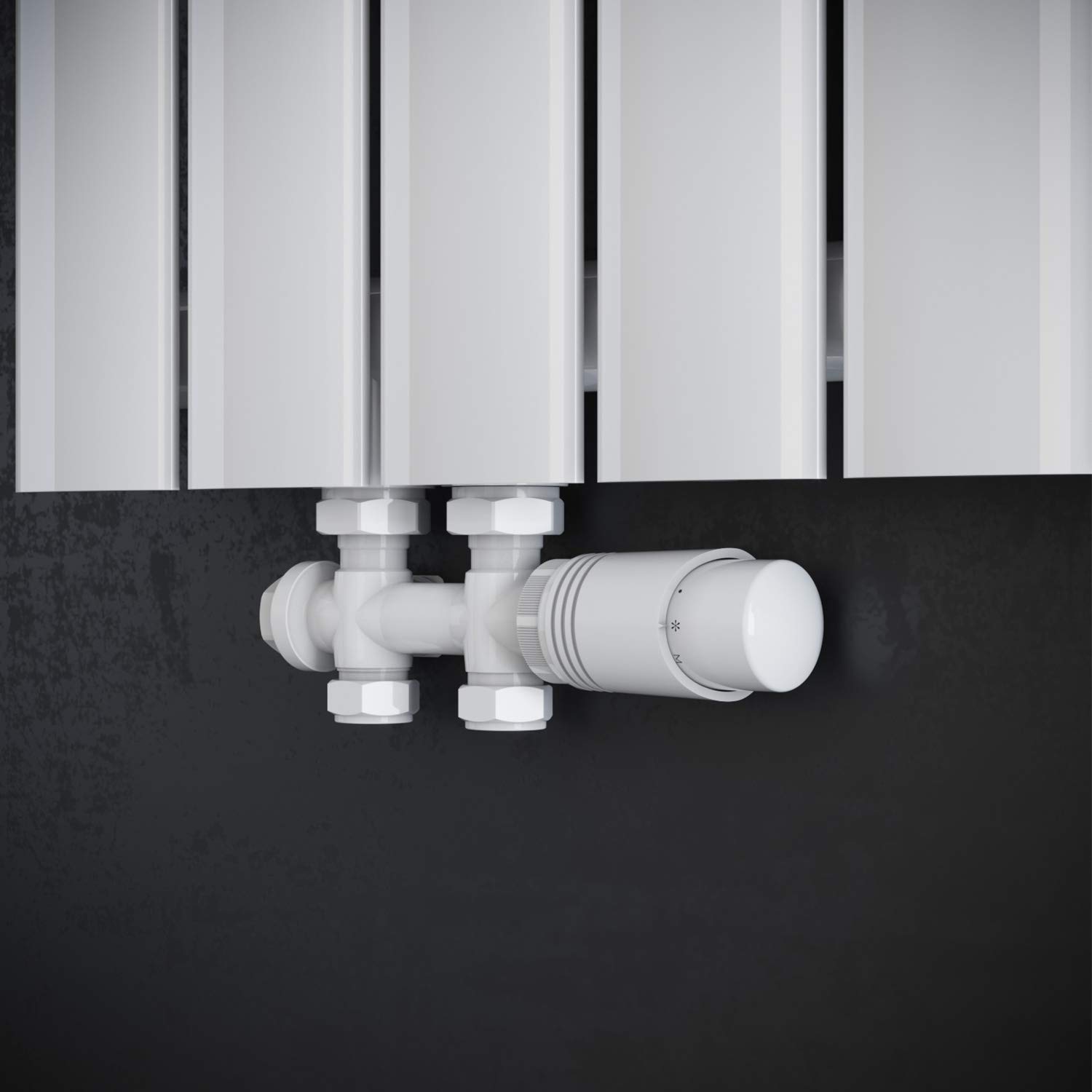SONNI Valvola per Termosifone, Valvola di Radiatore o Riscaldamento, Termostato Bianco, per Connessioni Centrali da 50 mm, Componenti Accessori per Radiatore