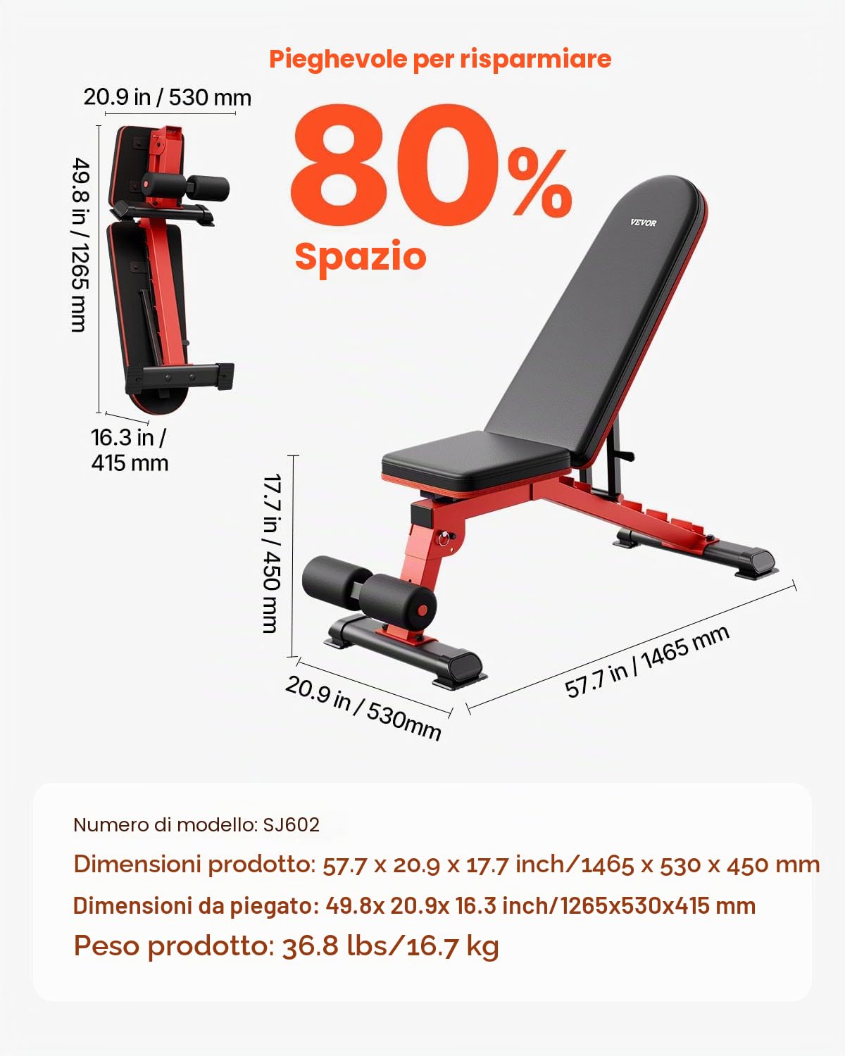 VEVOR Panca pesi Stabile e Resistente per Allenamento Completo del Corpo, Panca Regolabile per Esercizi, per Allenamento della Forza con Piegatura Rapida e Regolazione Rapida 544 kg