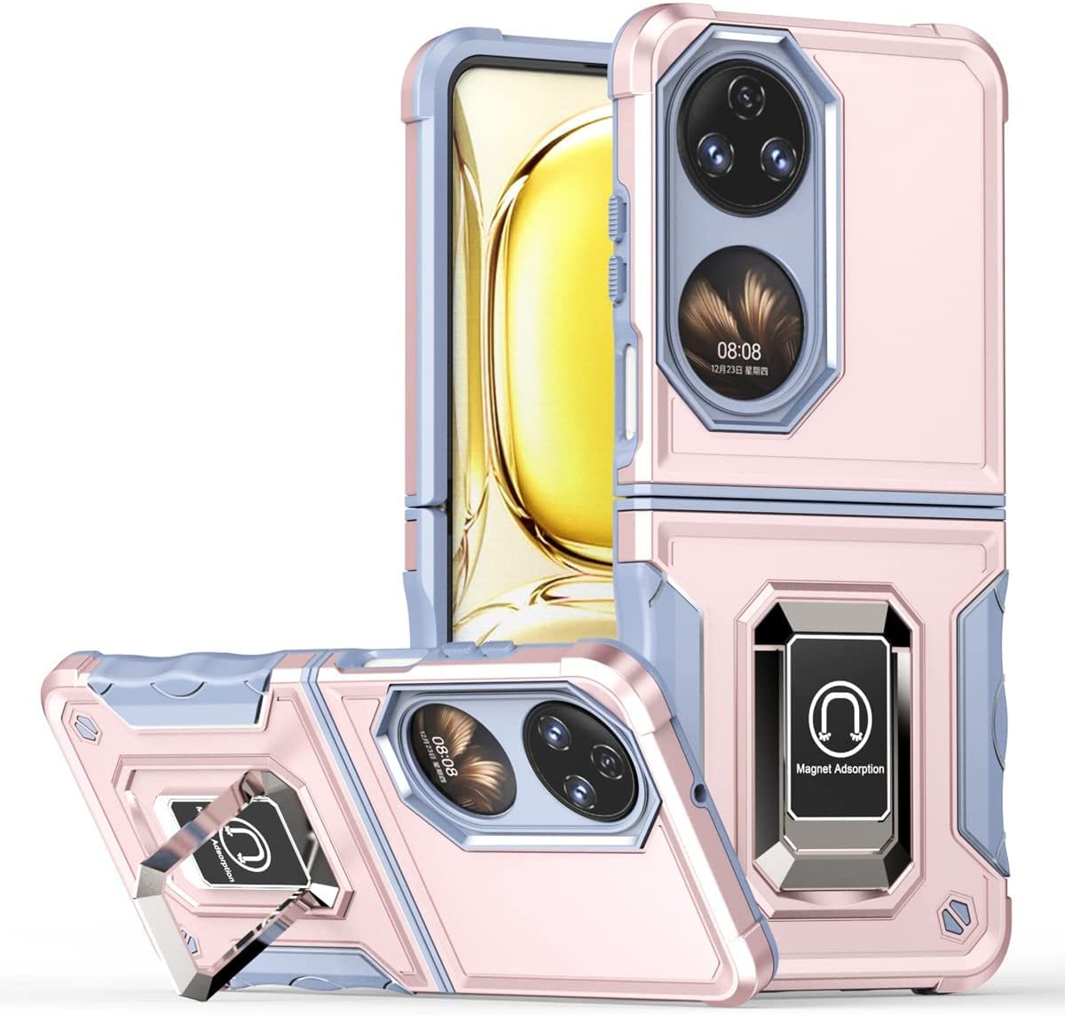 Covermax Case for P50 Pocket, Ultra Slim Soft Silicone TPU Bumper Shock Absorption Case Magnetic Kickstand Case (Rose Gold)