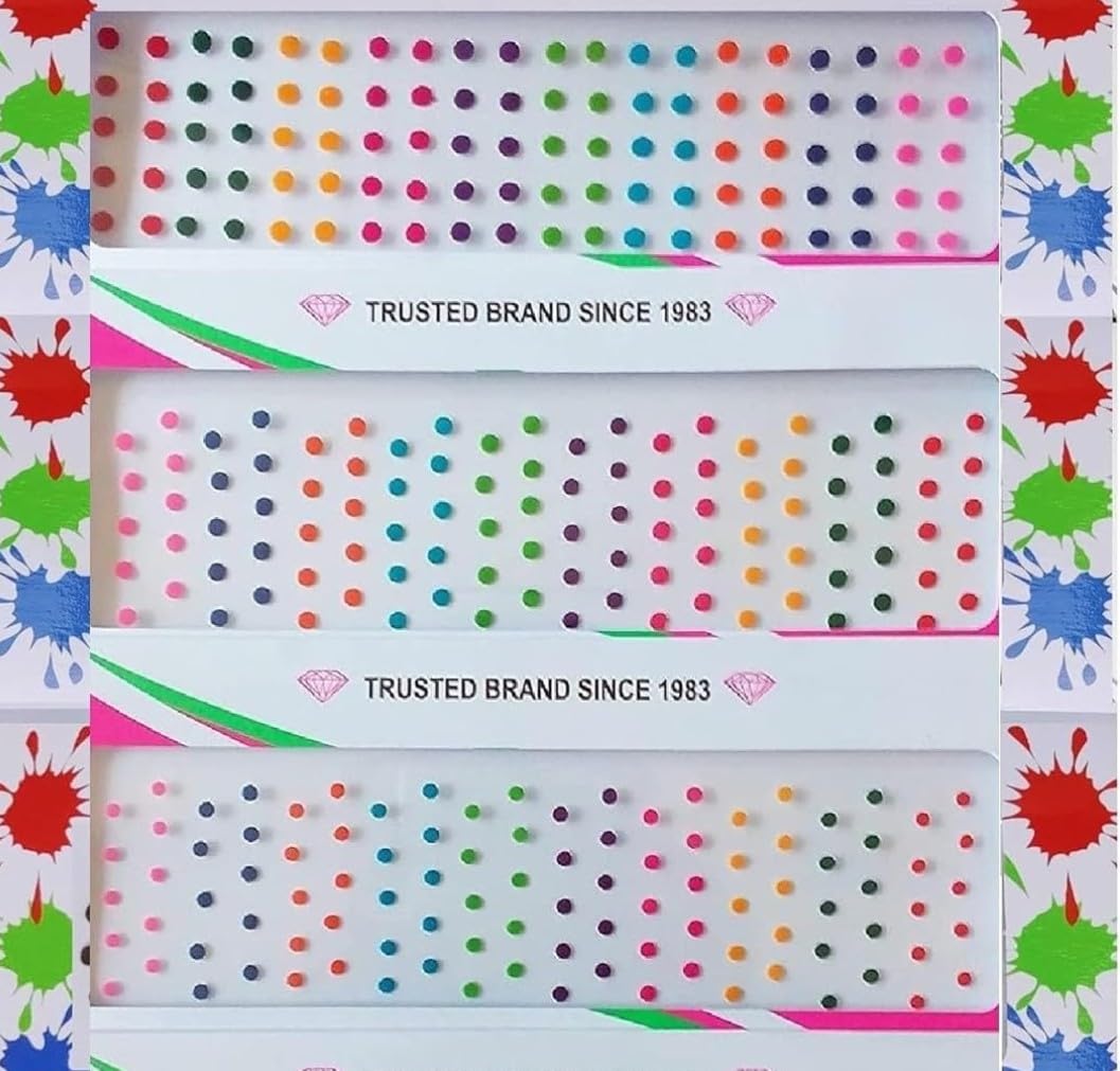 Small Bindi Plain Self-Adhesive Forehead Bindis Tikka For Girls Women Ladies Multi Colour.3 Diffrent Size.(3 Packets).Pack Of 3.-image-0