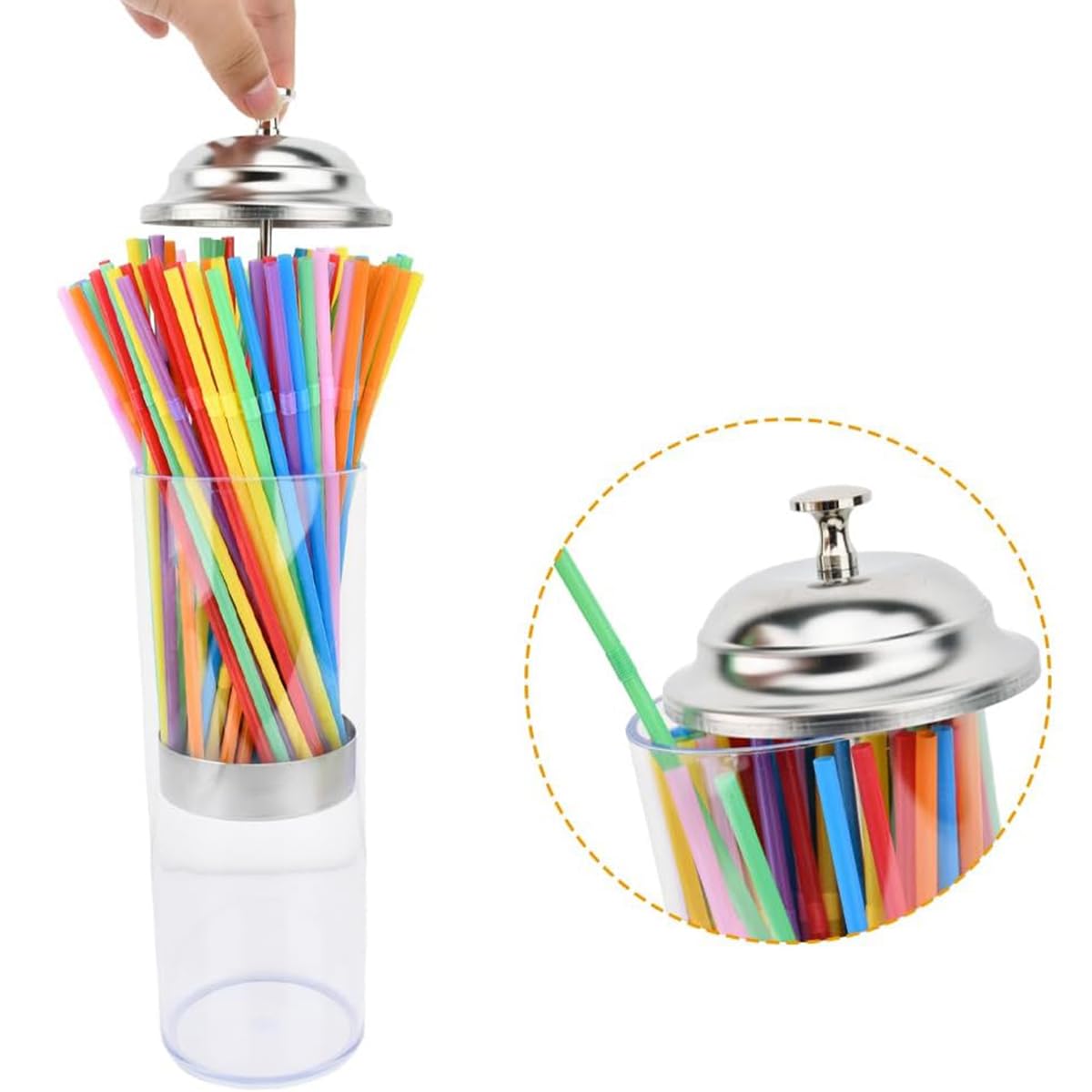 Distributore di cannucce di plastica con coperchio a scomparsa, porta cannucce per bar, cannucce corte e bastoncini