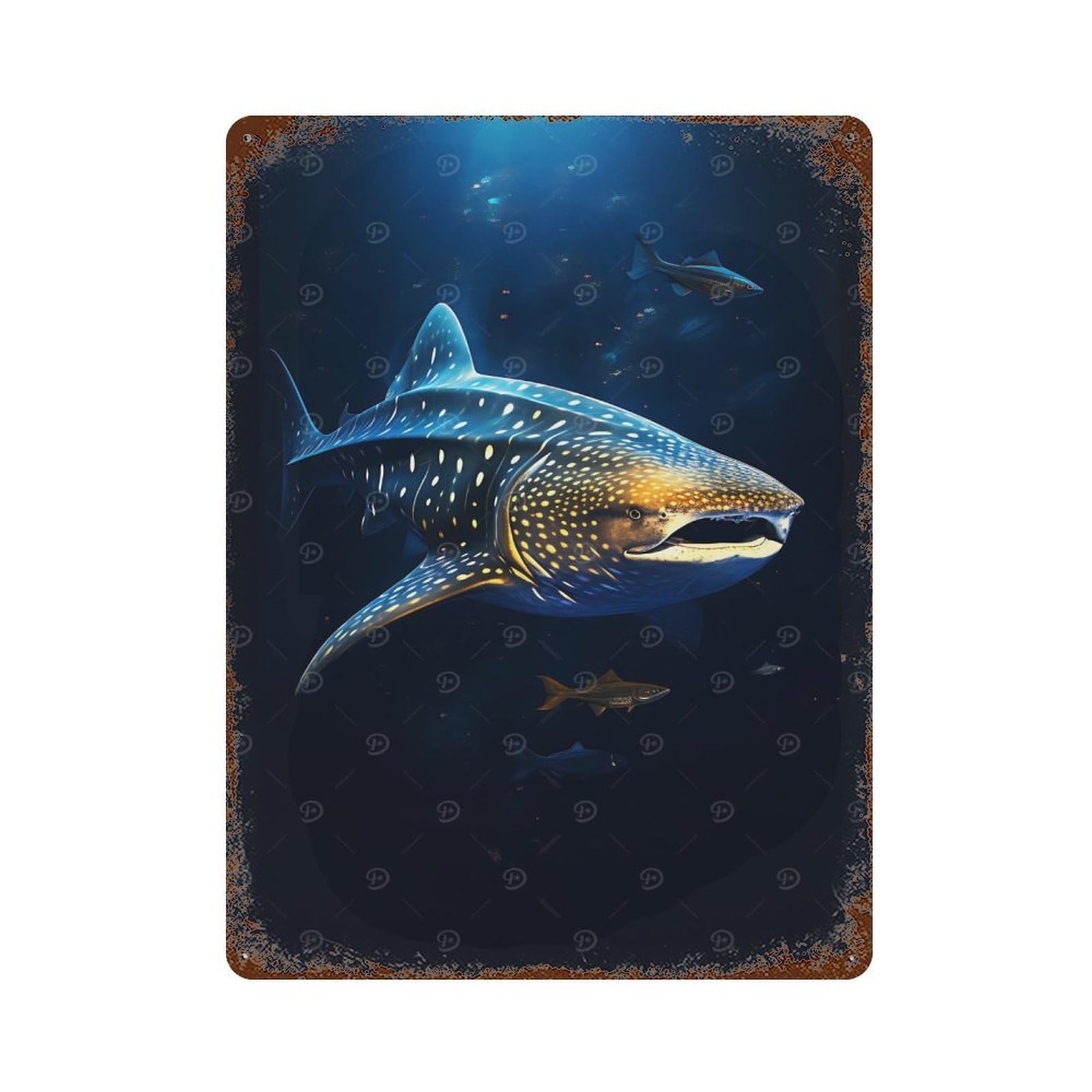 Garage Style Whale Shark Underwater Rust Effect Tin Sign 15.7"x11.8", Farmhouse Wall Decor for Bar And Workshop
